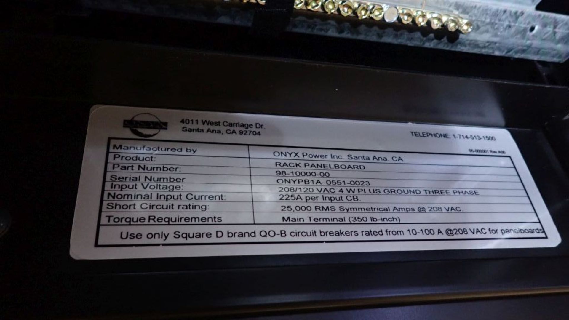 Onyx Power Rack Panelboard | Part No. 98-112-00-00; System 2; Input: 208/120 VAC; 4-Wire Plus Ground - Image 13 of 18