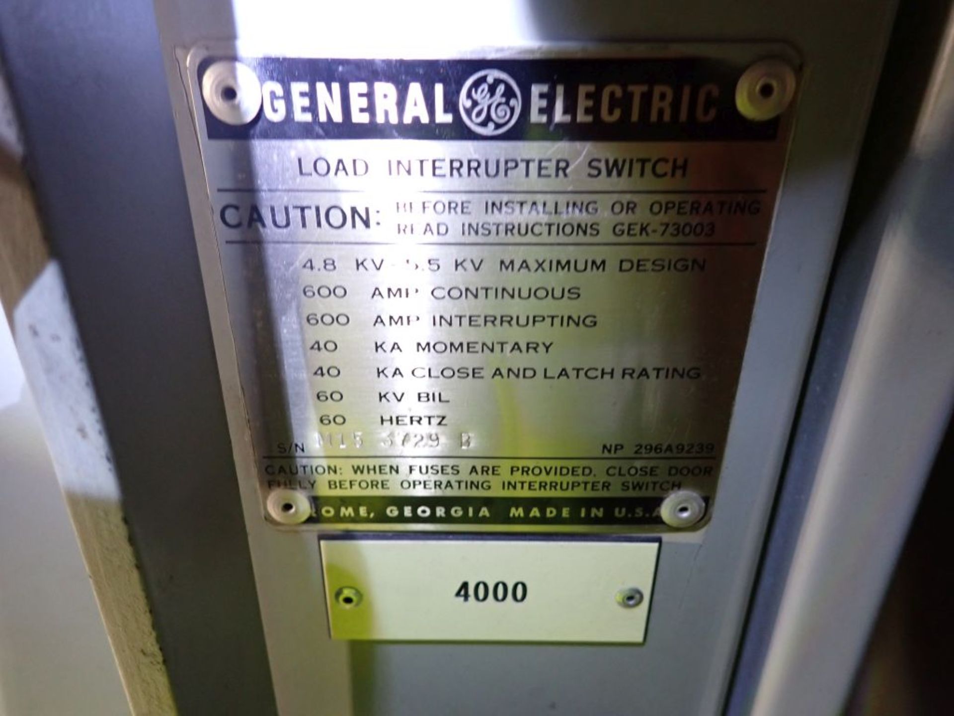 GE Transformer with Interrupter Switch | 1500/2000A KVA; 4160-480Y/277V; Includes: 600A Switch; Tag: - Image 18 of 18