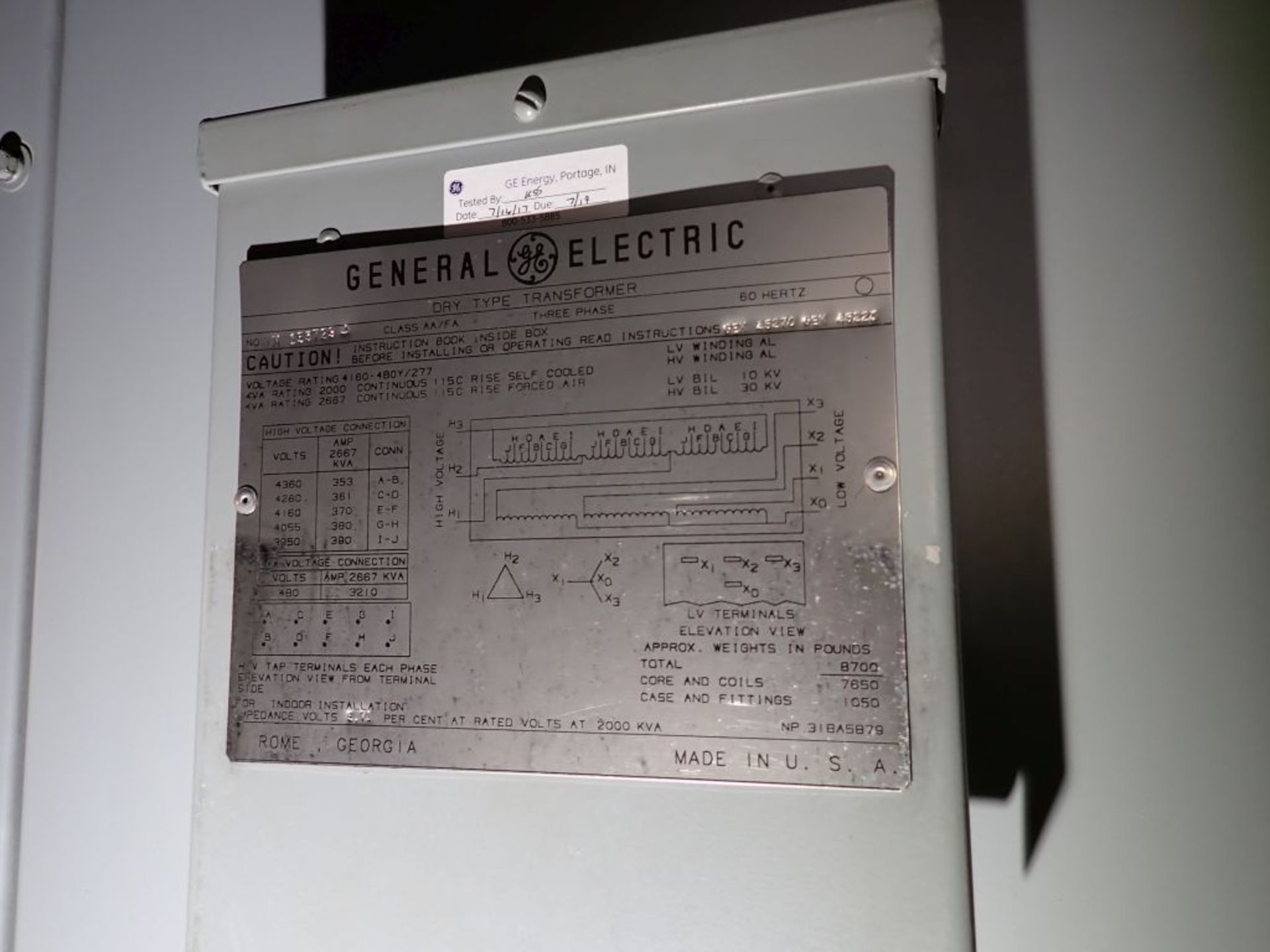 GE Transformer w/Interrupter Switch | 2000/2667 KVA; 4160 Primary Voltage; 480Y/277 Secondary - Image 9 of 11