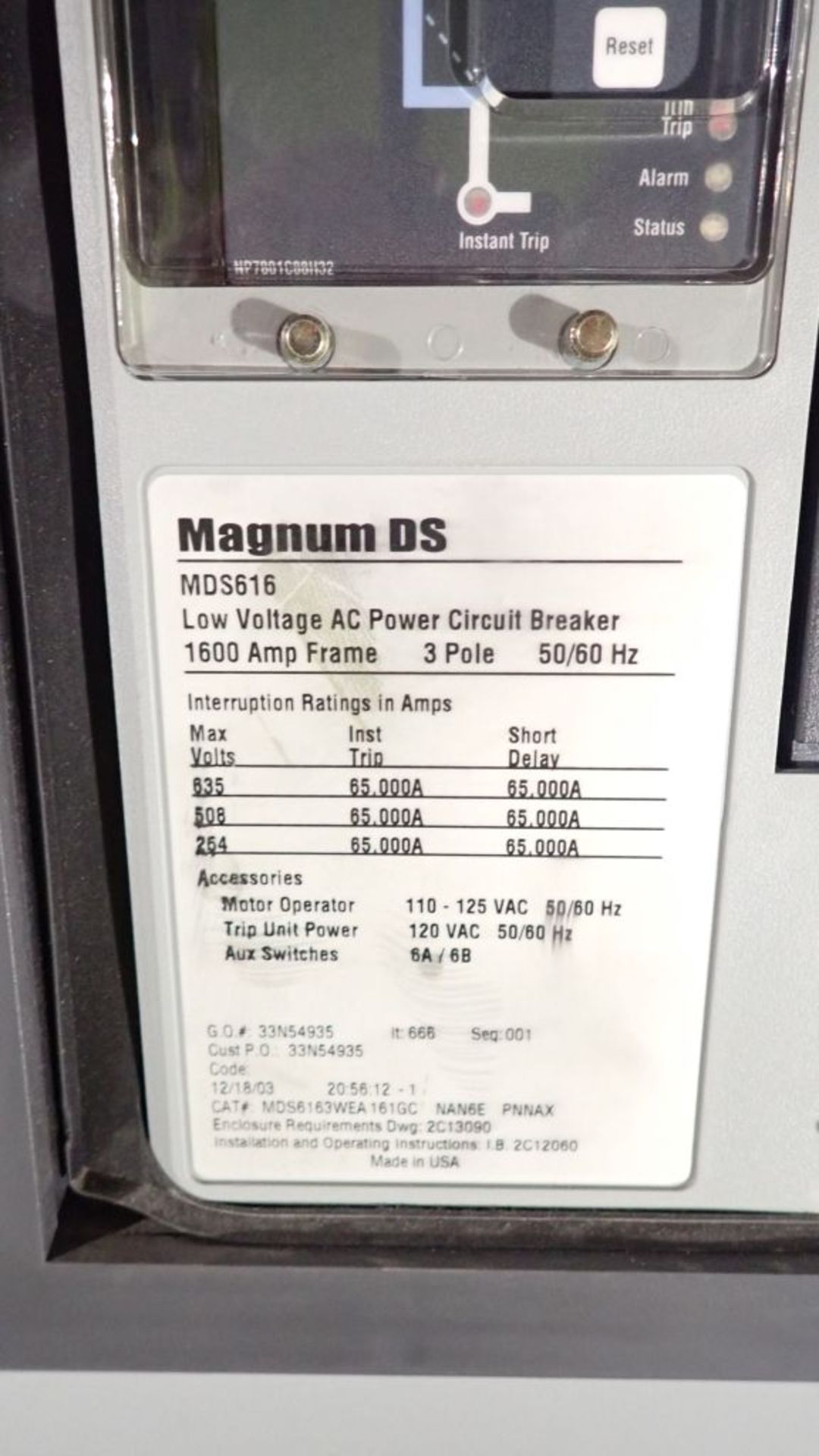 Cutler Hammer Switchgear | 1600A; (6) Sections; Includes: (7) 1600A Breaker Part No. MDS616; (3) - Image 23 of 44