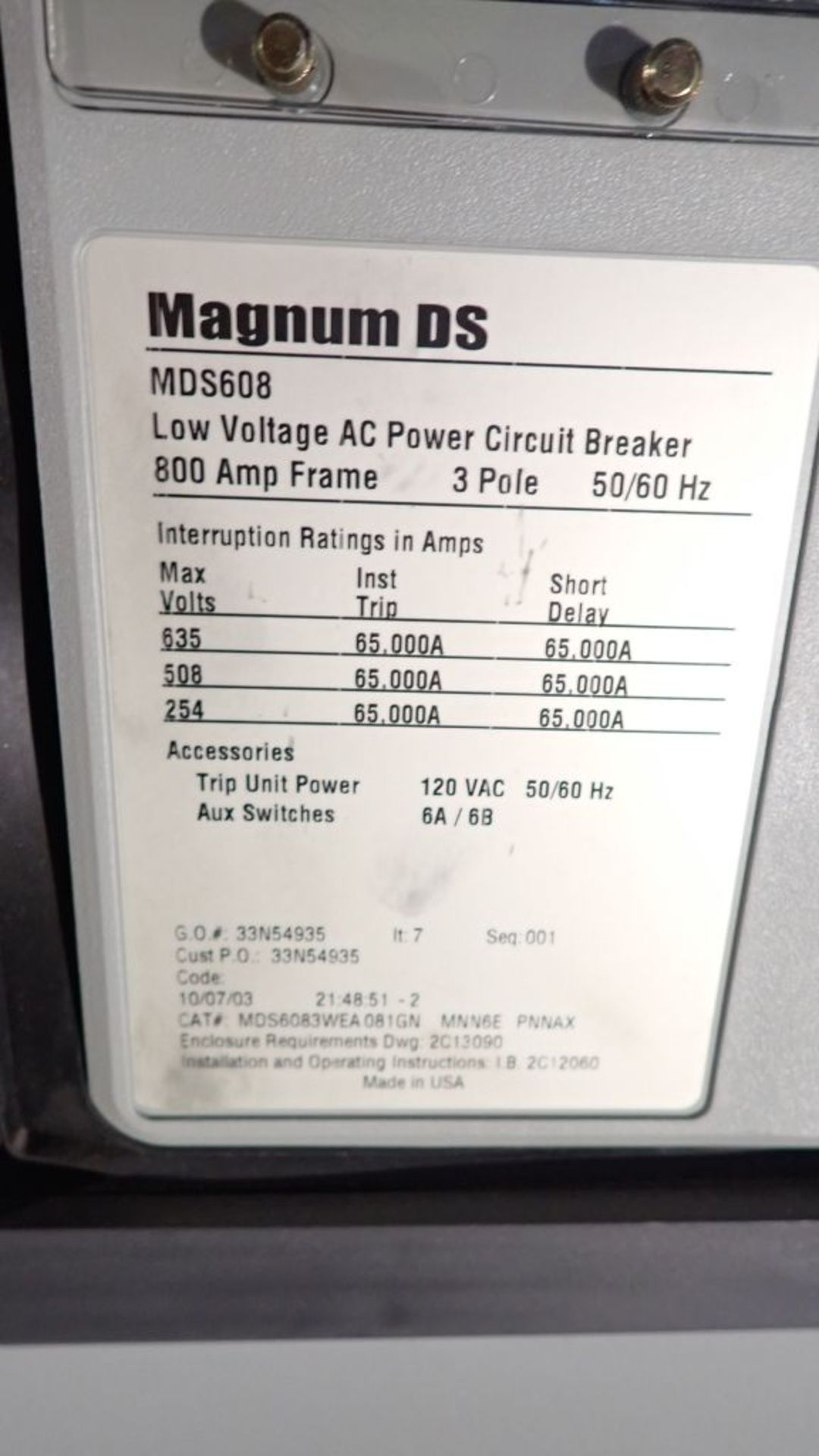 Cutler Hammer Switchgear | 1600A; (6) Sections; Includes: (7) 1600A Breaker Part No. MDS616; (3) - Image 36 of 44