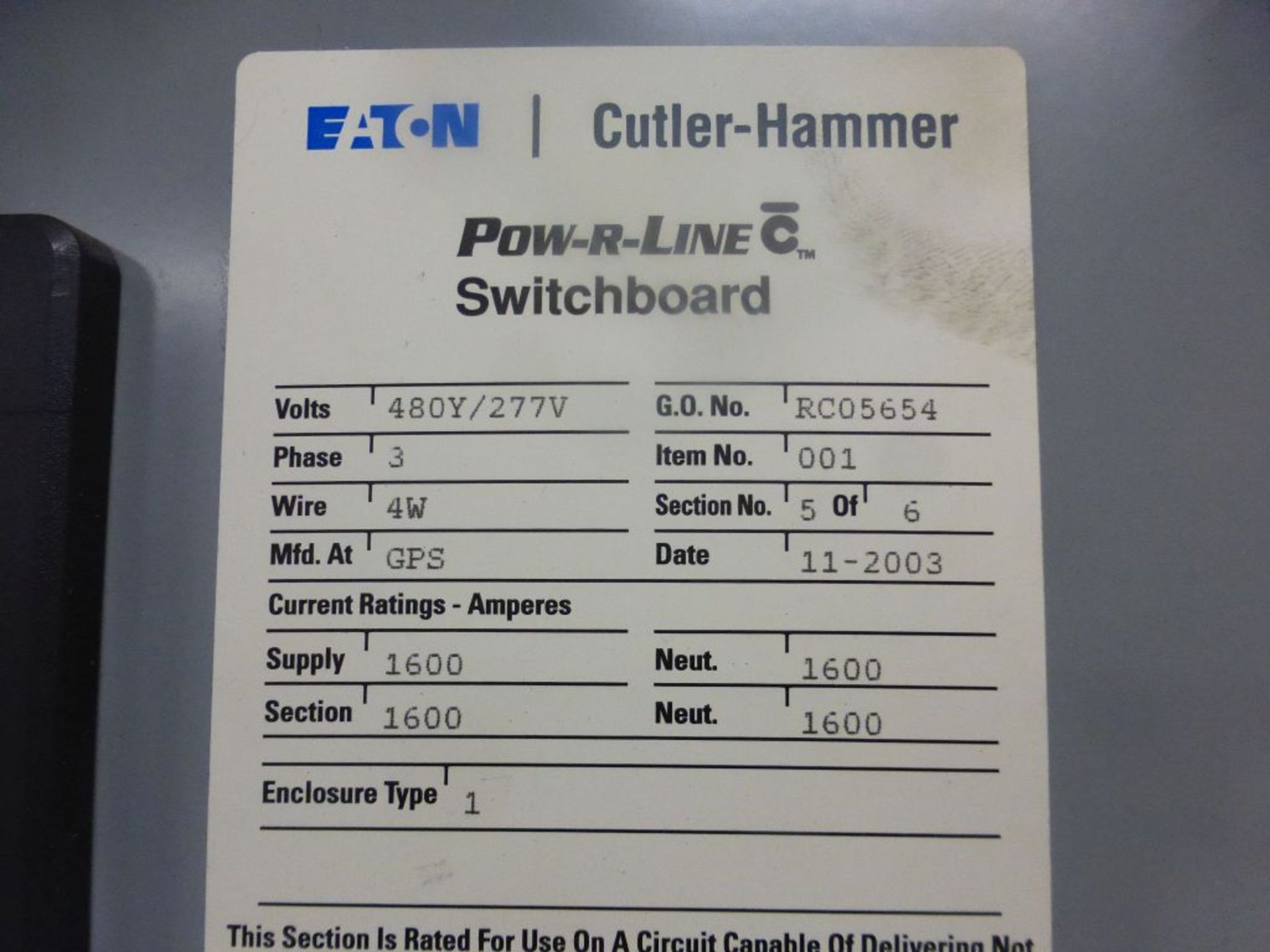 Cutler Hammer Switchgear | 1600A; (6) Sections; Includes: (7) 1600A Breaker Part No. MDS616; (3) - Image 4 of 44