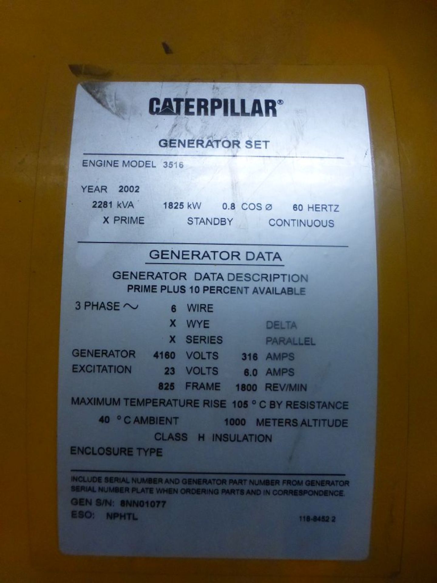 Caterpillar Diesel Generator | Part No. CAT00000AFDN00960; Model No. SR4B; 1825 KW; Prime; 4160V; - Image 13 of 23