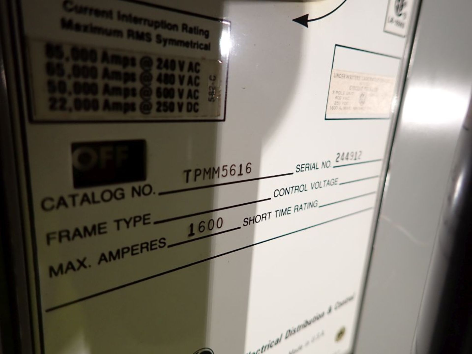 GE Panelboard | 1600A Circuit Breaker Part No. TPMM5616; Tag: 241237; Lot Loading Fee: $25.00 - Image 4 of 5