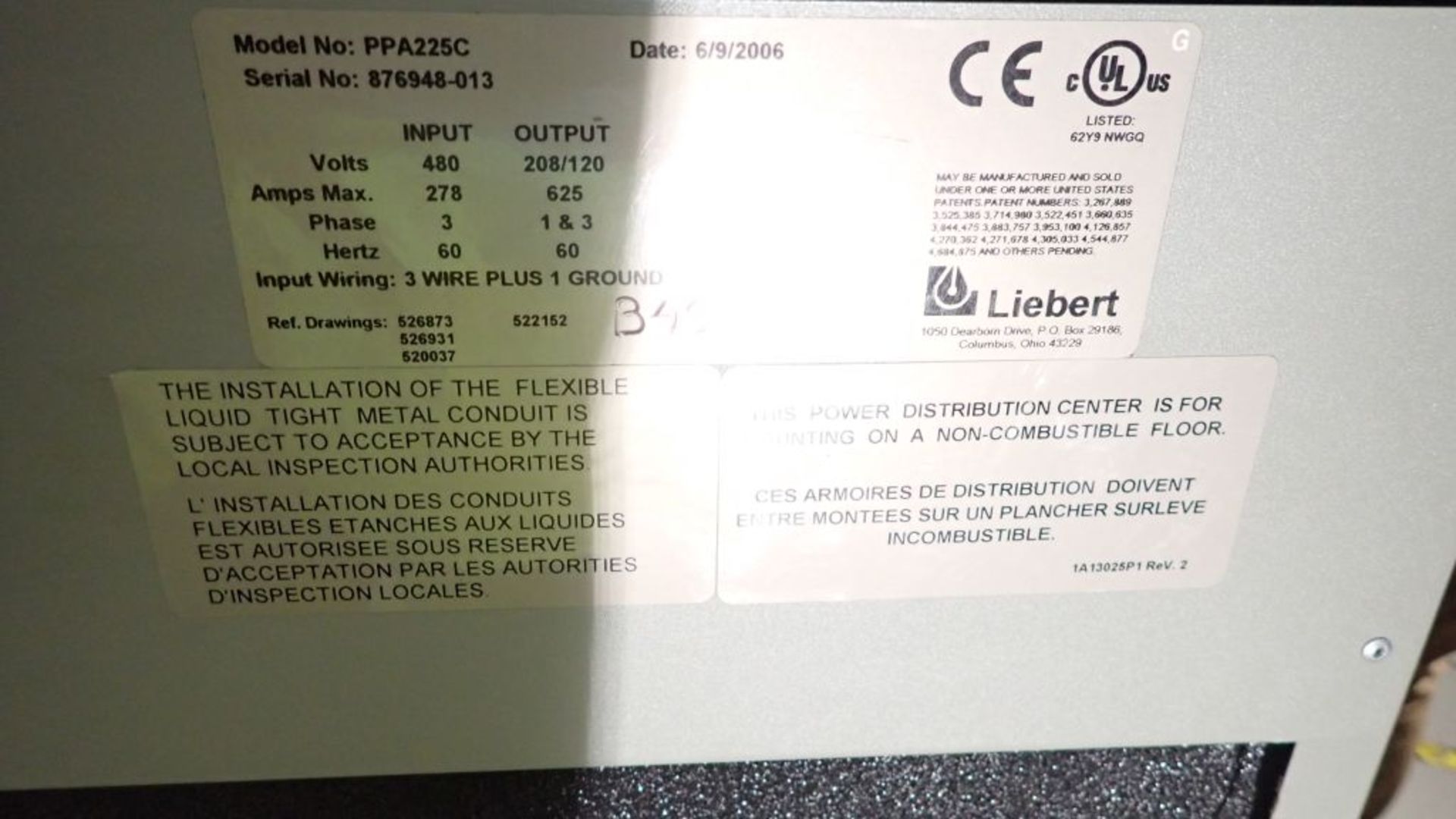 Liebert Precision Power UPS Unit | (2) Cat No. PPA25C, 480V Input, 208/120V; (1) Cat No. EXC10011, - Image 5 of 31