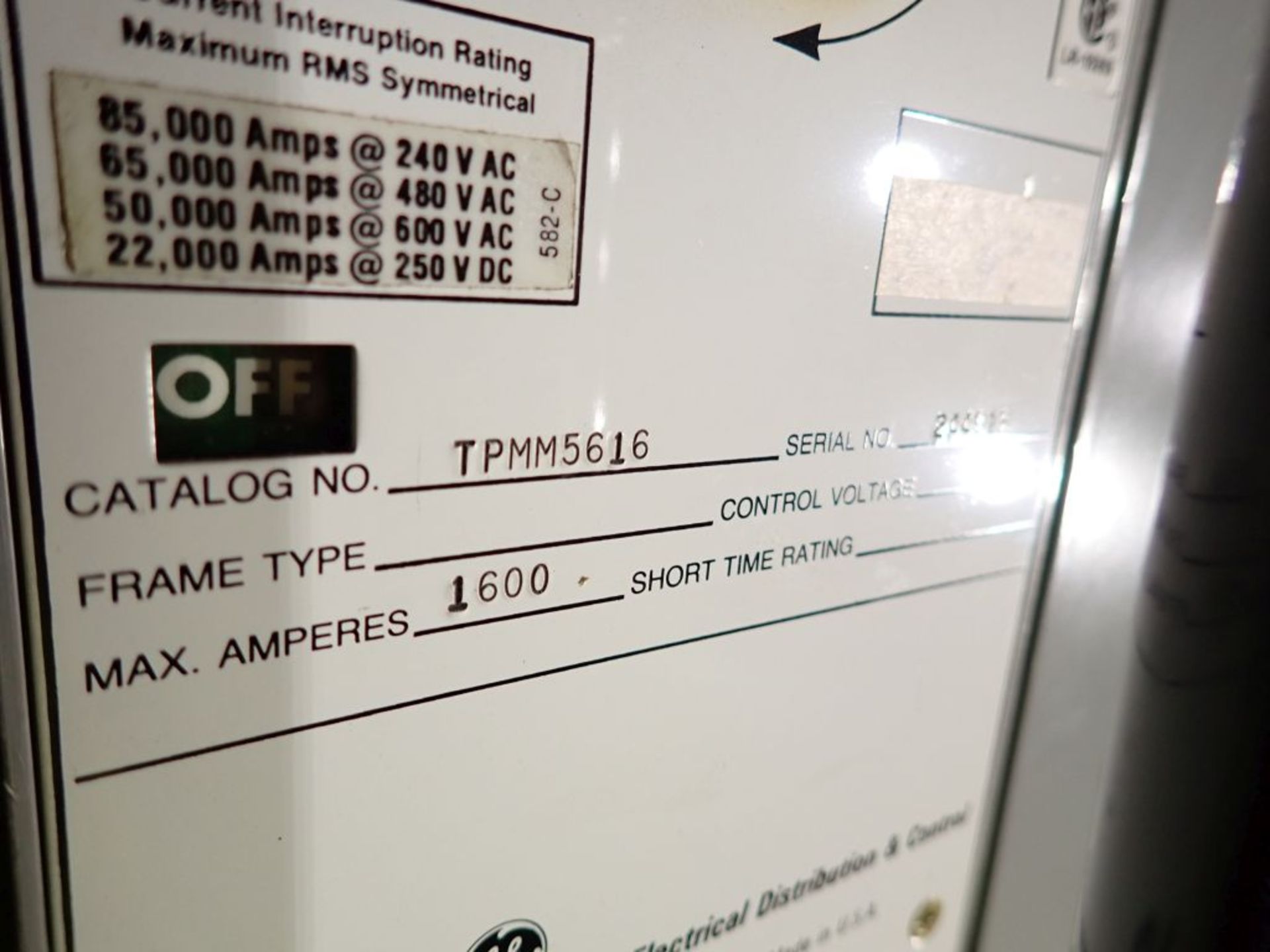 GE Panelboard | 1600A Circuit Breaker Part No. TPMM5616; Tag: 241238; Lot Loading Fee: $25.00 - Image 4 of 5