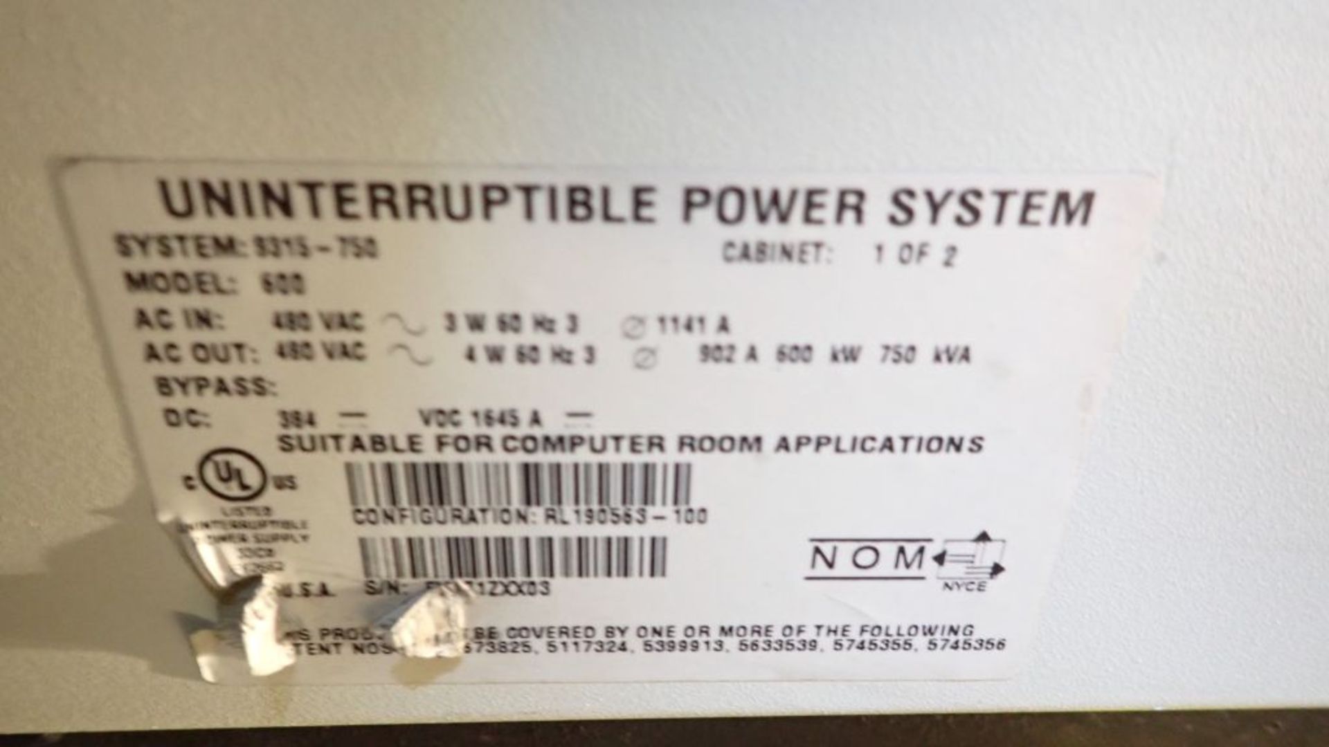 Powerware UPS Unit | Model No. 600; 480V; Tag: 241195; Lot Loading Fee: $150.00 - Image 11 of 21
