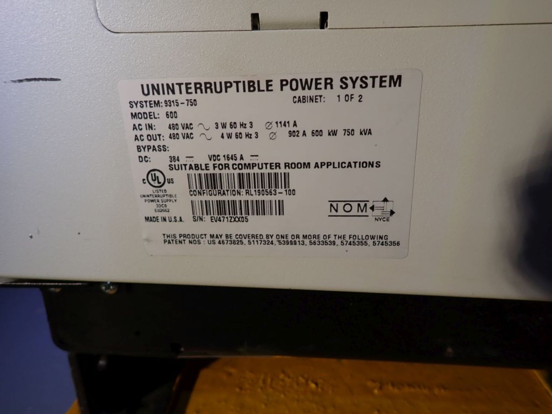 Powerware 9 UPS Unit | Model No. 600; 480V; Tag: 241188; Lot Loading Fee: $150.00 - Image 16 of 16