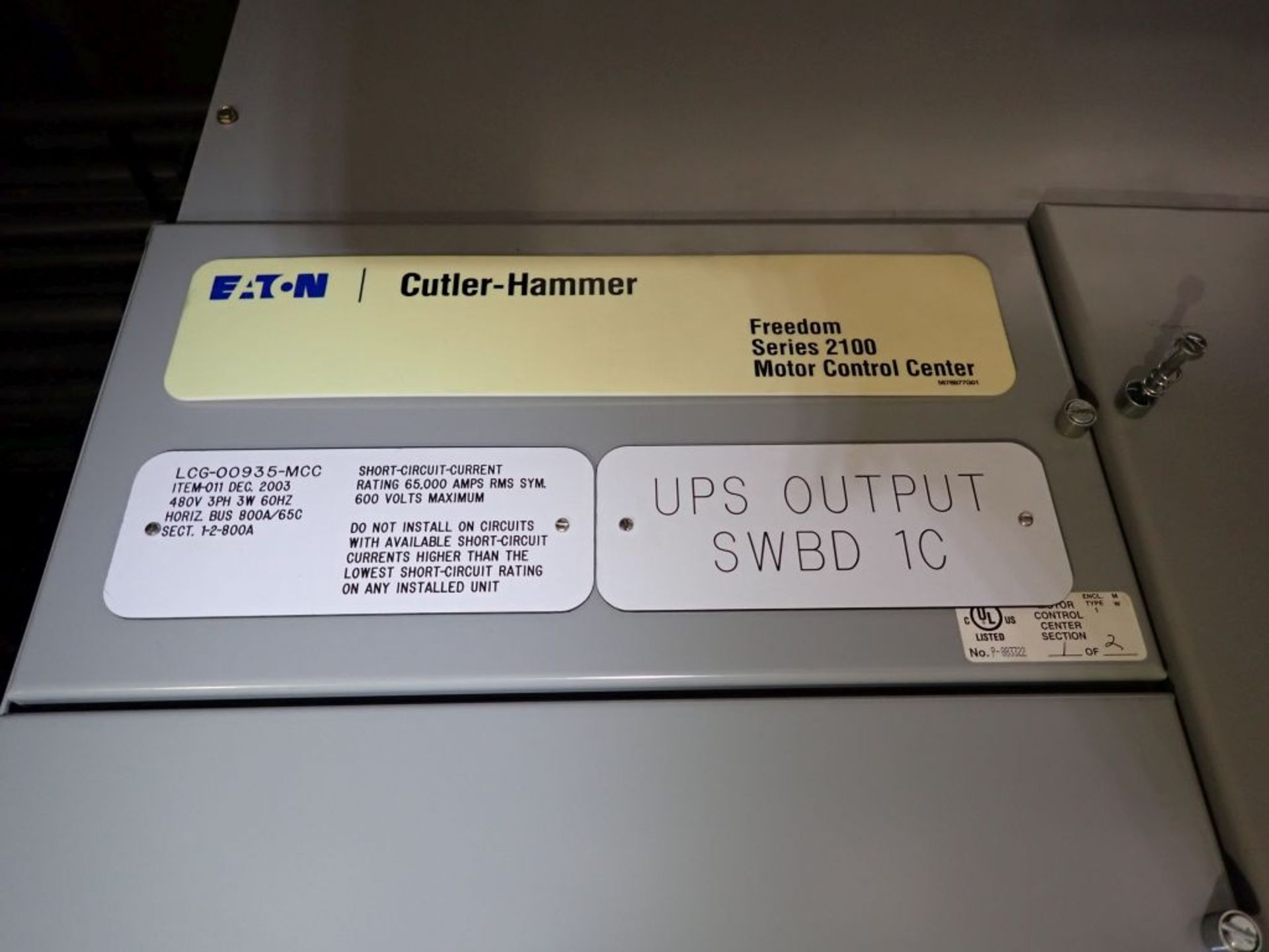 Cutler Hammer Freedom Series 1200A MCC | (2) Verticals; Tag: 241185; Lot Loading Fee: $50.00 - Image 4 of 19