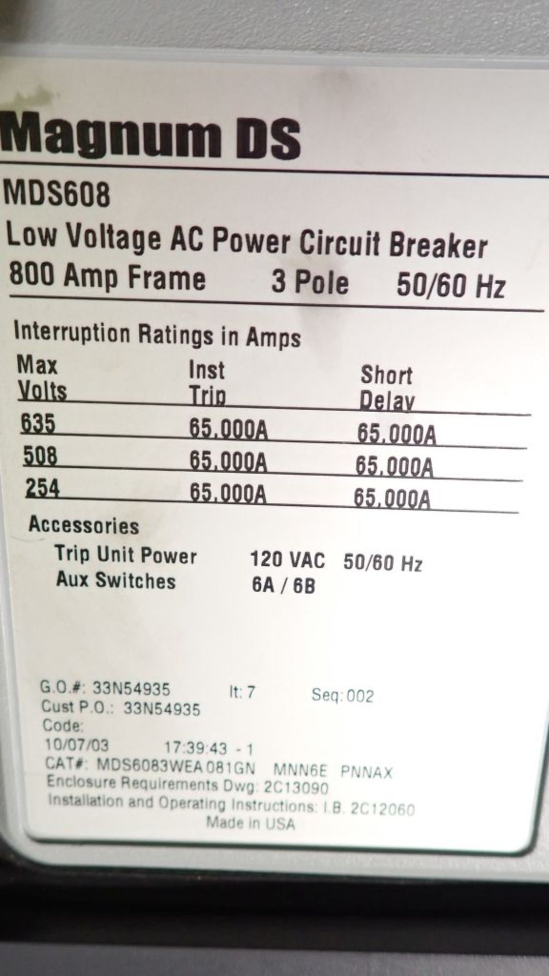 Eaton Cutler Hammer Switchgear | 1600A DS Frame Breaker; 480Y/277V; (9) 1600A; (6) 1600A; (3) 1200A; - Image 35 of 37