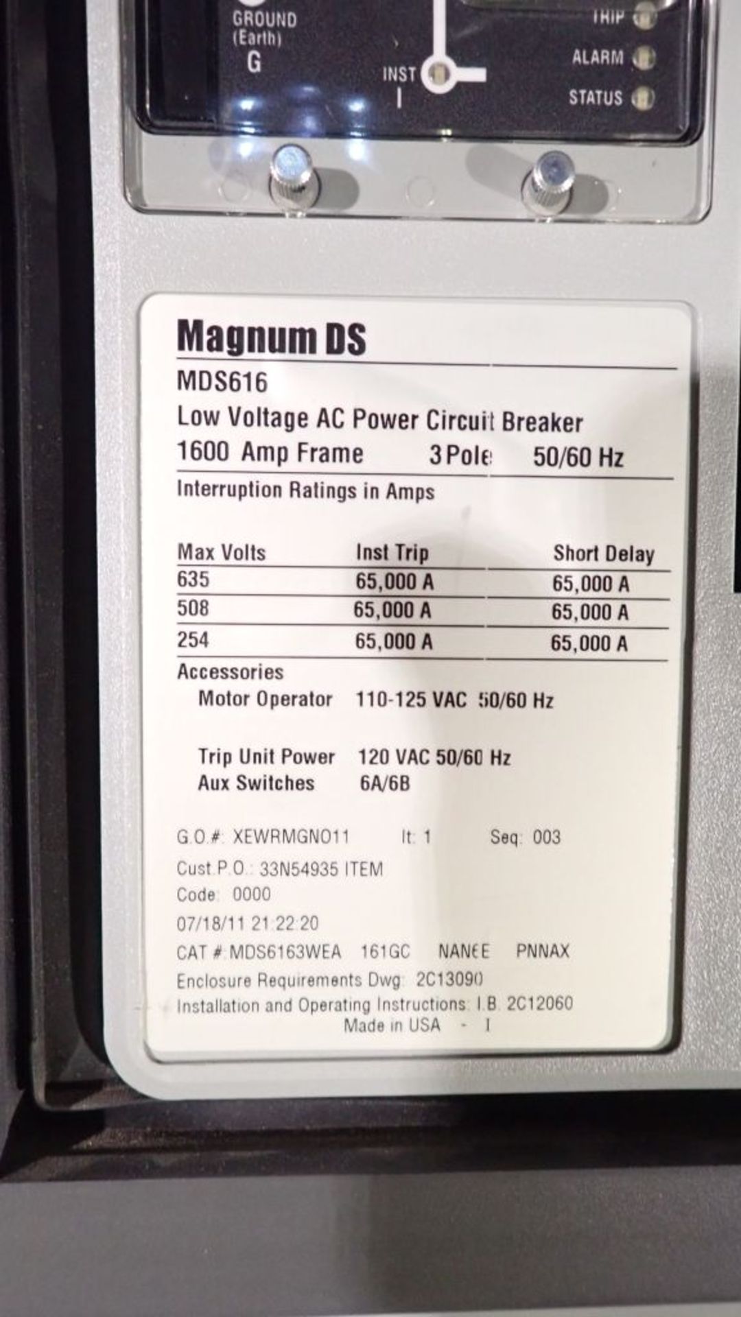 Cutler Hammer Switchgear | 1600A; (6) Sections; Includes: (7) 1600A Breaker Part No. MDS616; (3) - Image 13 of 44