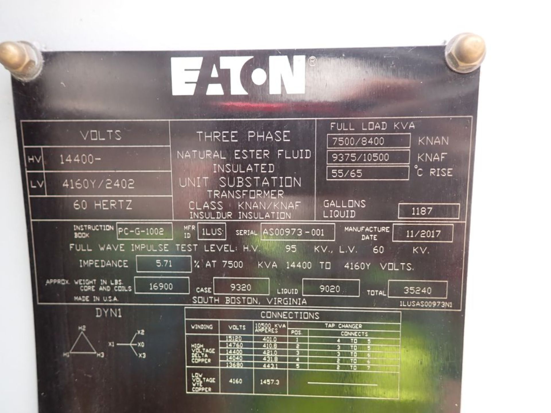 2017 Eaton Transformer - Located in New Orleans, LA | KNAN 7500/8400; 14,400 High Voltage; 4160Y/ - Image 10 of 14