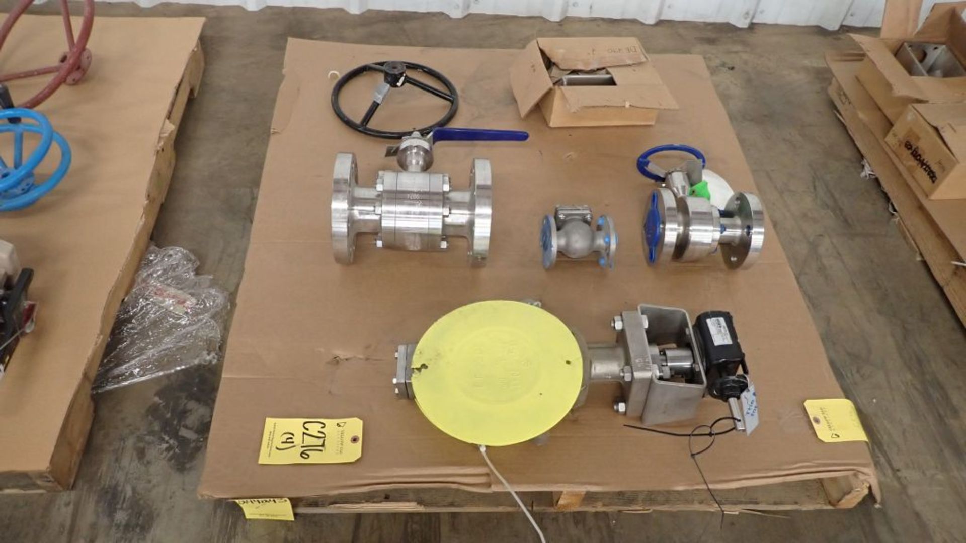 Lot of (4) Assorted Hastelloy Valves and (1) Valve Wheel | (1) 6" Butterfly Valve Class-150, C276