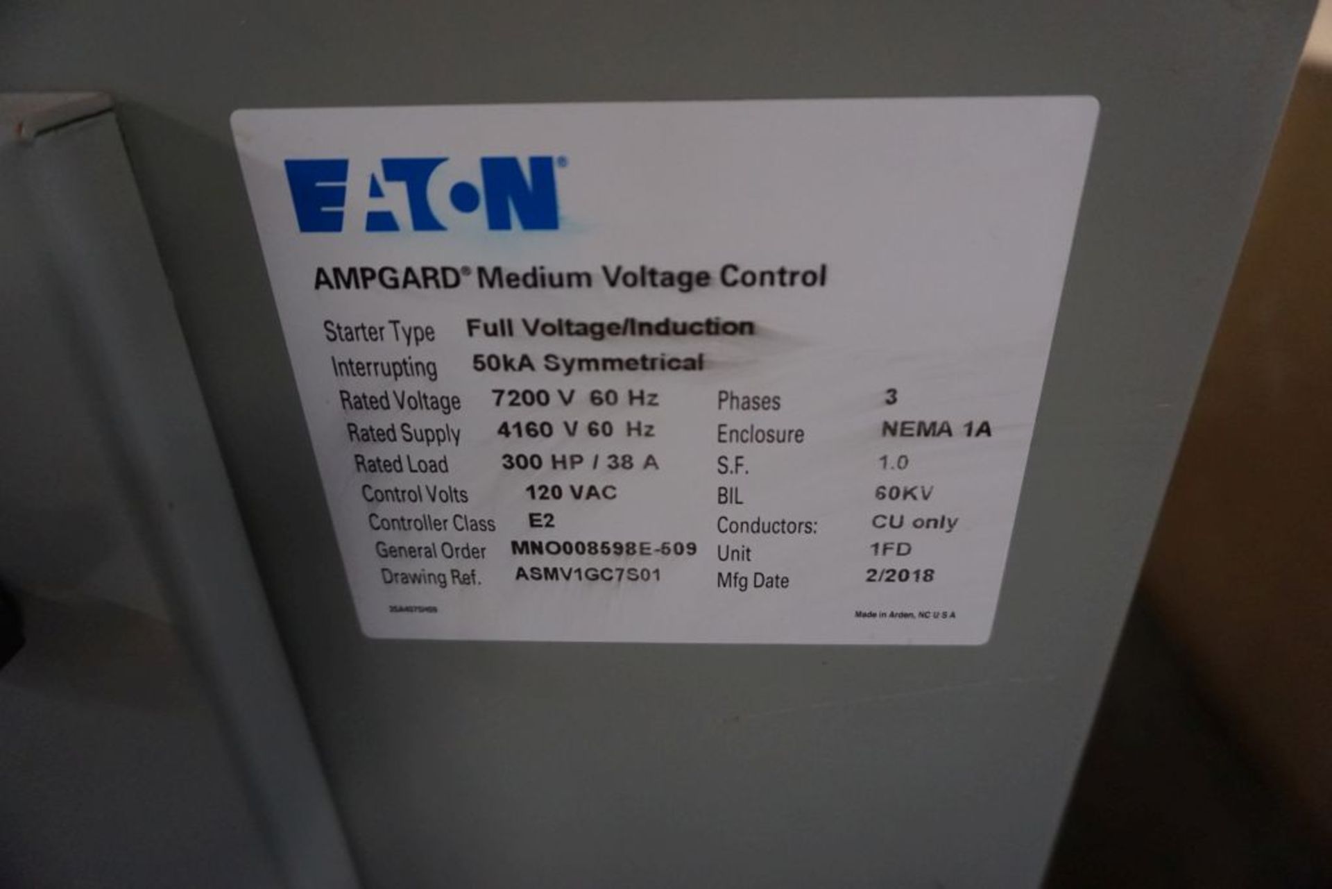2018 Eaton Ampgard Medium Voltage Control Nema 1A Enclosure | 300 HP; 120 VAC; 7200V; 1-Section; - Image 8 of 10
