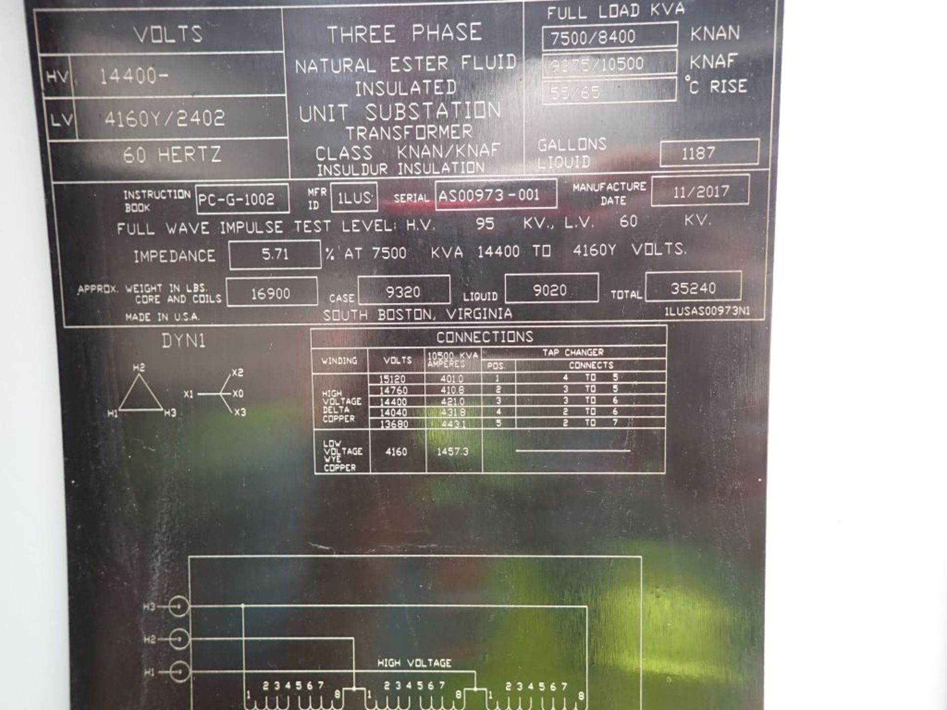 2017 Eaton Transformer - Located in New Orleans, LA | KNAN 7500/8400; 14,400 High Voltage; 4160Y/ - Image 11 of 14