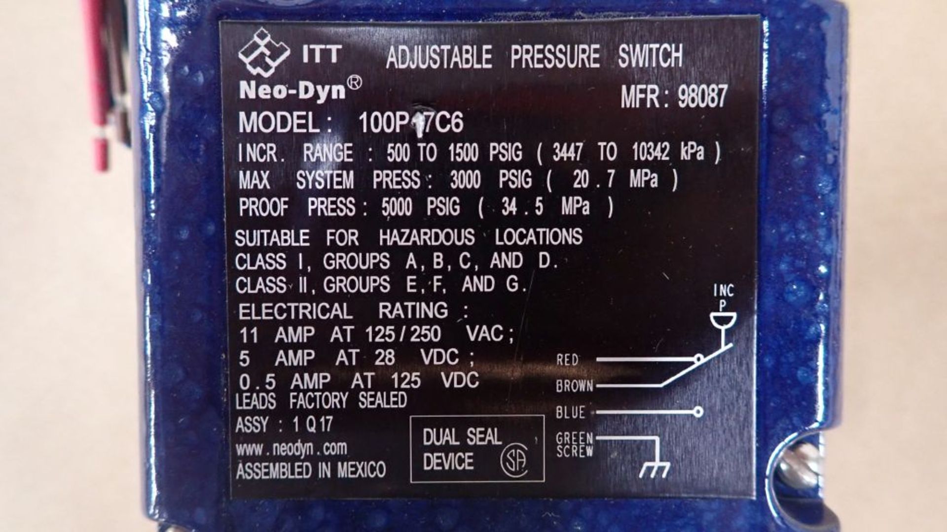 Lot of (4) Pressure Switches and (4) Pressure Sensors | (4) ITT Neo-Dyn Adjustable Pressure Switches - Image 3 of 9