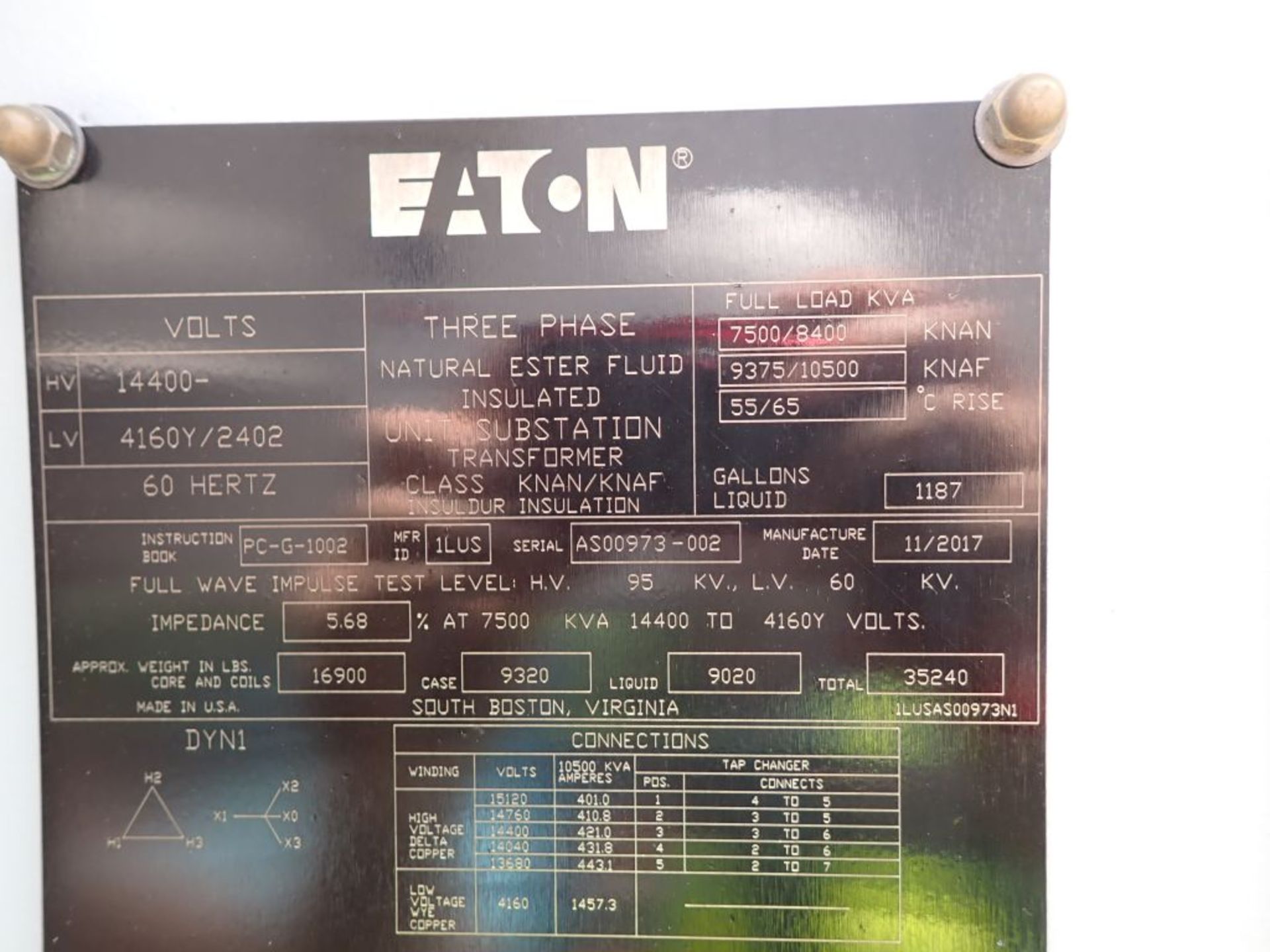 2017 Eaton Transformer - Located in New Orleans, LA | KNAN 7500/8400; 14,400 High Voltage; 4160Y/ - Image 10 of 14