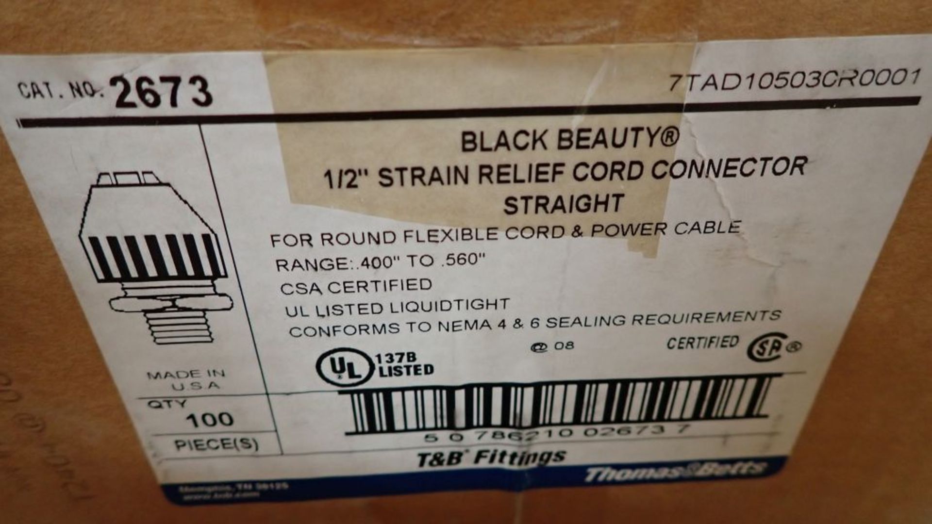 Lot of (135) Assorted Strain Relief Straight Cord Connectors | (35) 2" Cat No. 2708; (100) 1/2" - Image 9 of 13