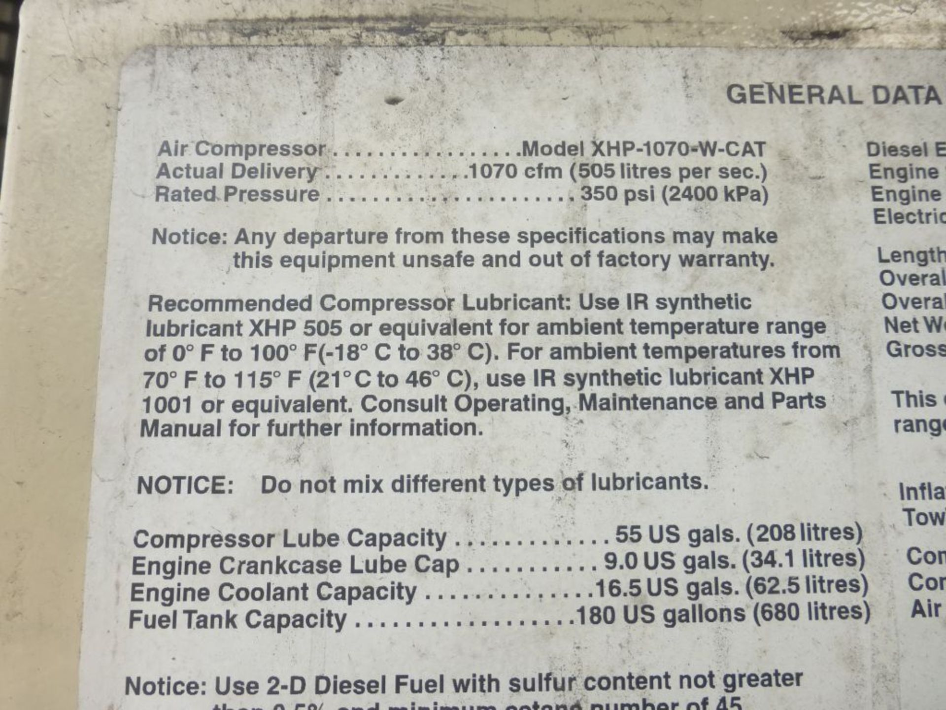 1998 Ingersoll Rand 1070 Towable Air Compressor | Model No. XHP-1070-W-CAT; Serial No. 293038UGI588; - Image 13 of 15
