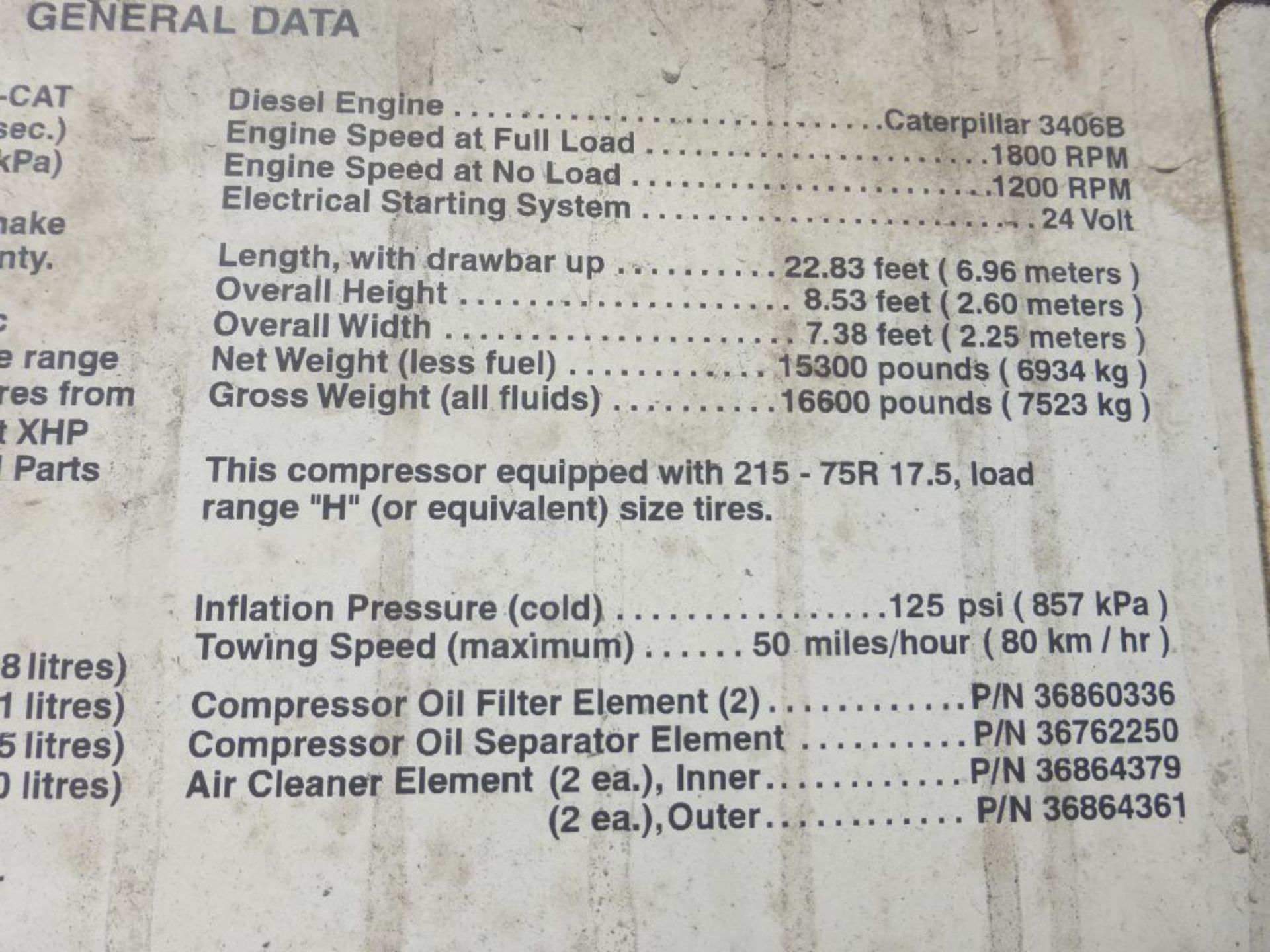 1998 Ingersoll Rand 1070 Towable Air Compressor | Model No. XHP-1070-W-CAT; Serial No. 293038UGI588; - Image 14 of 15