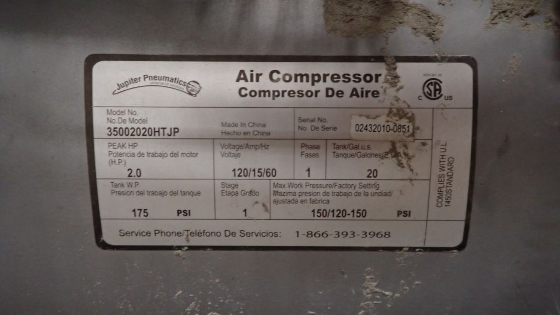 20-Gallon Air Compressor - Image 3 of 8