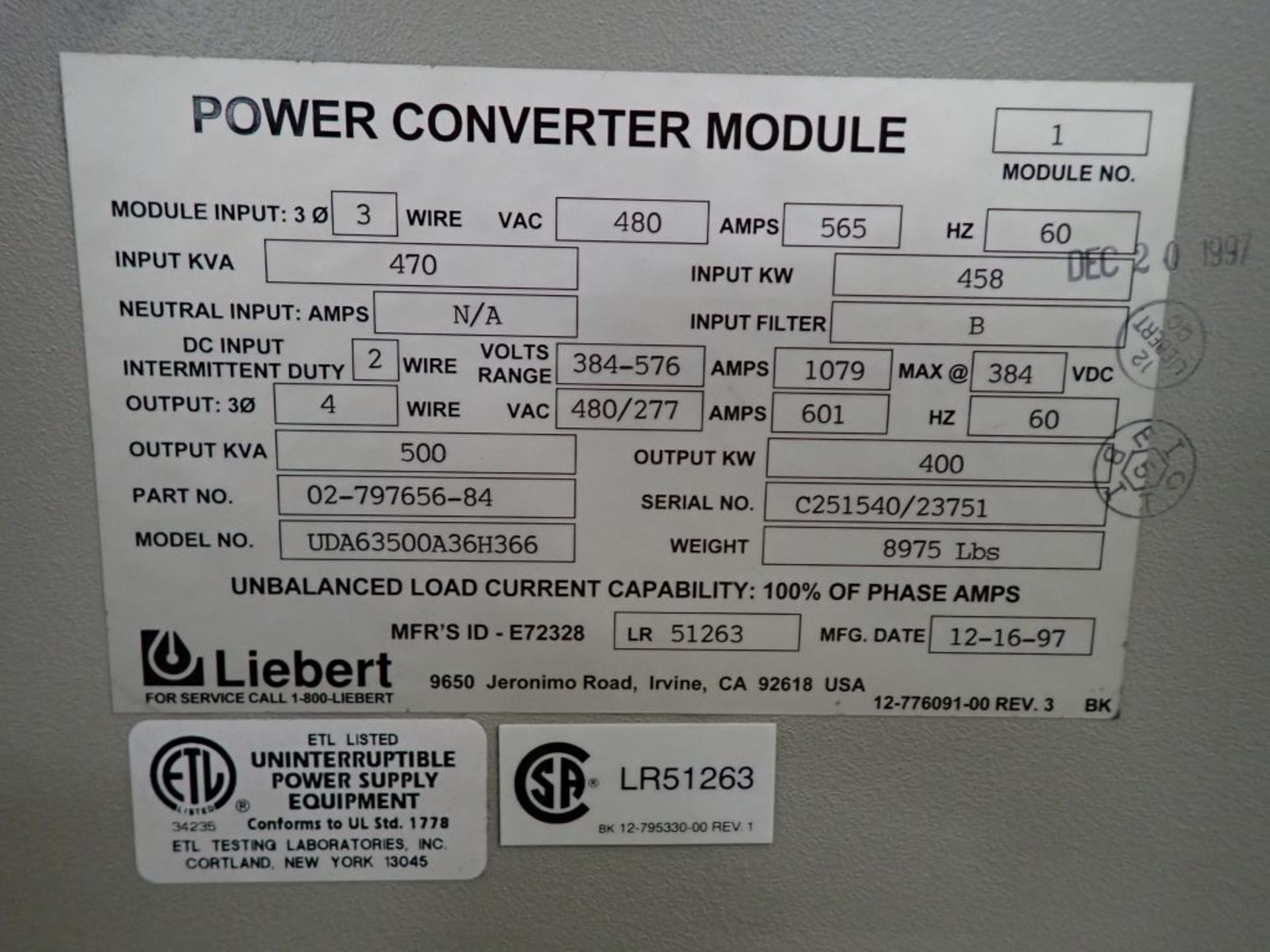 Liebert Power Converter Module UPS - Image 10 of 13