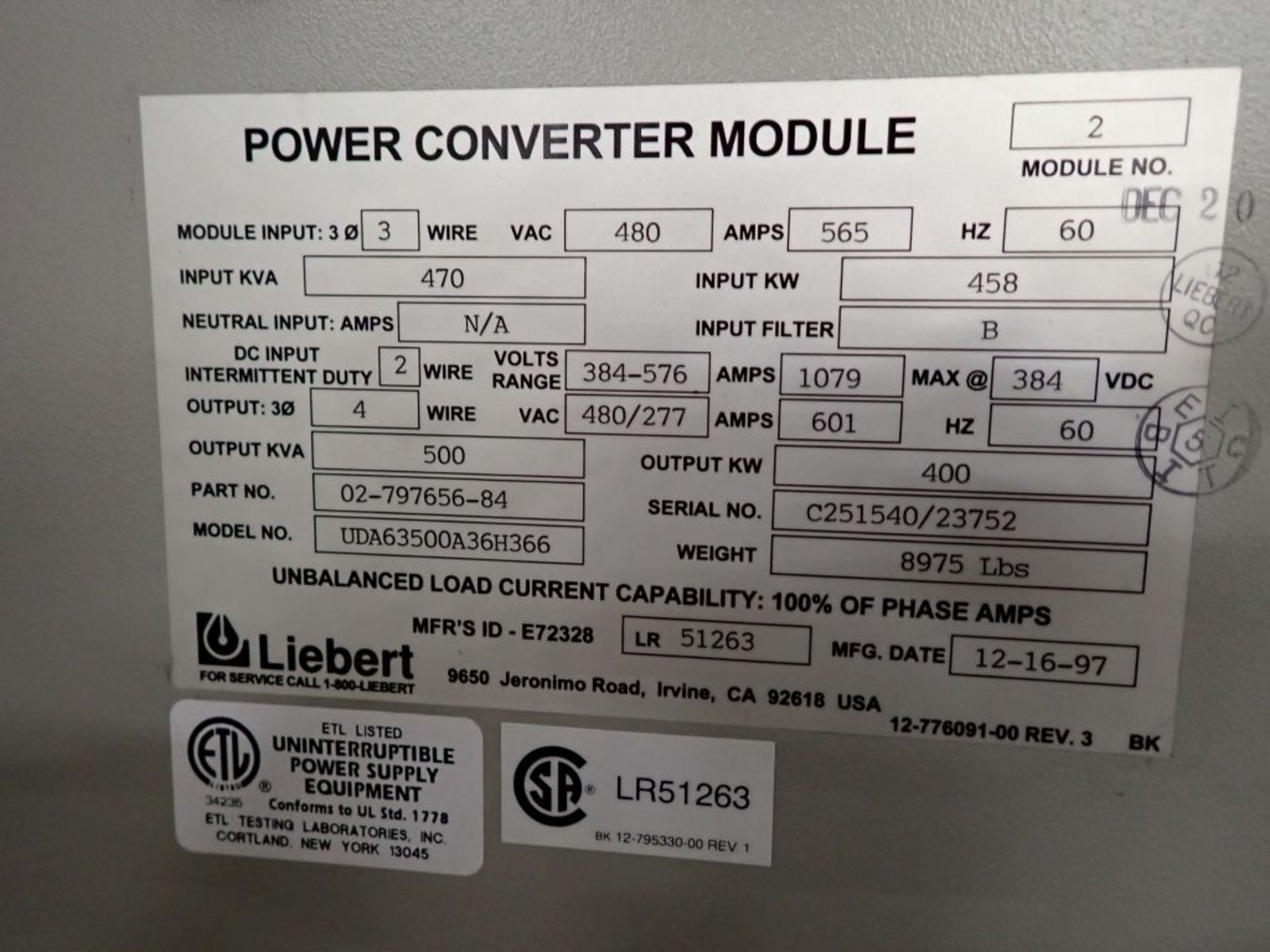 Liebert Power Converter Module UPS - Image 5 of 12