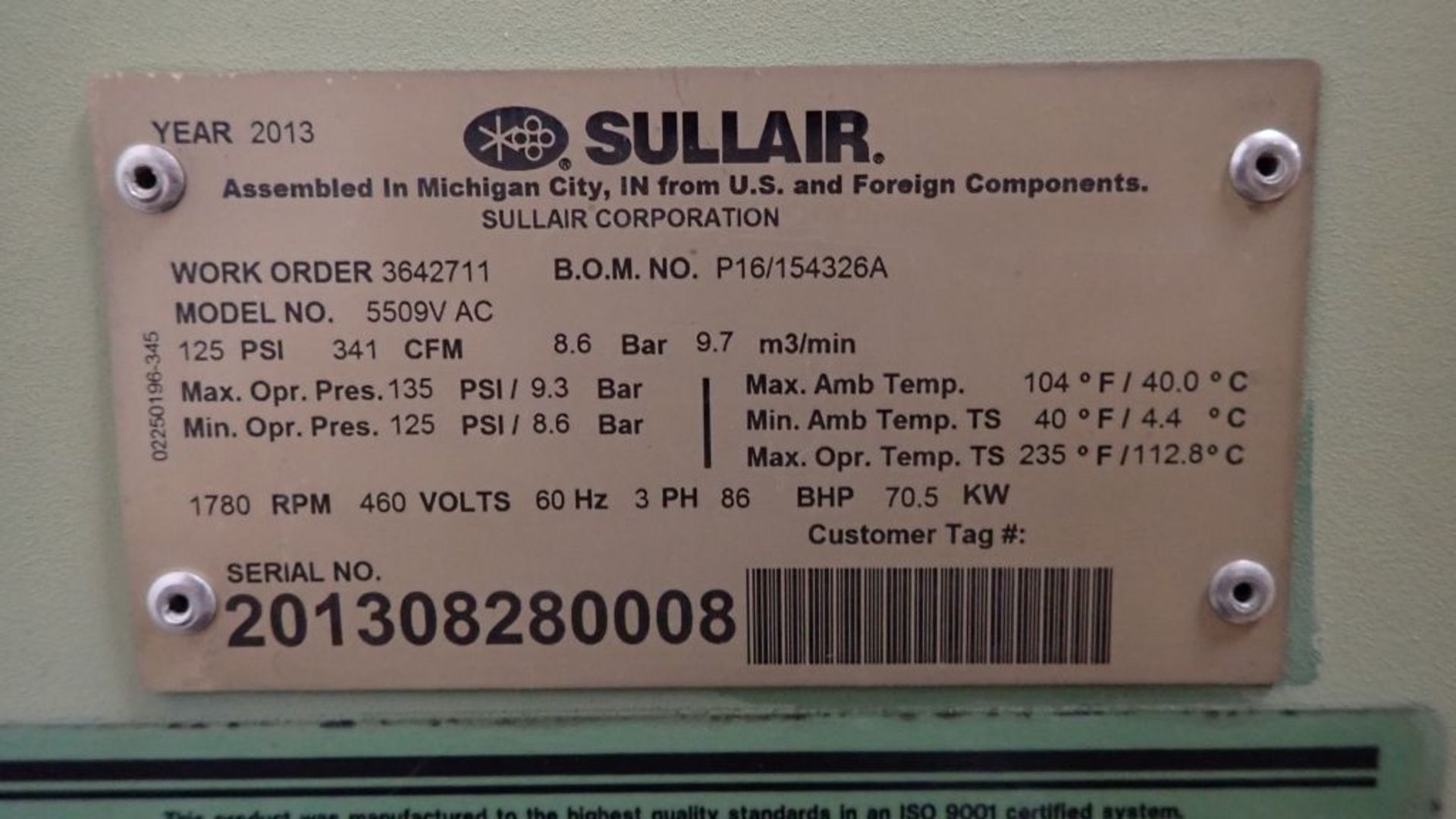 2013 Sullair 5500 Variable Speed Drive Rotary Screw Air Compressor - Image 5 of 14