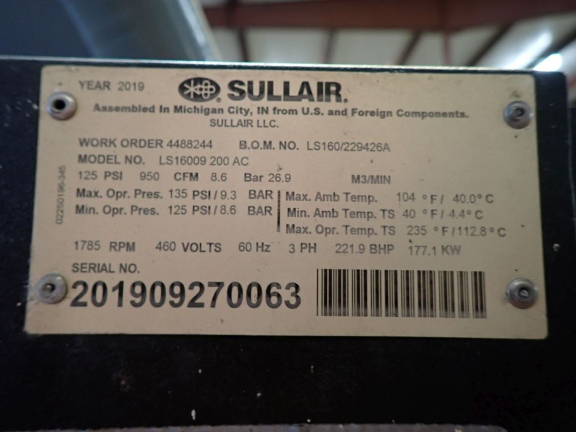 2019 Sullair Air Compressor - Image 12 of 13