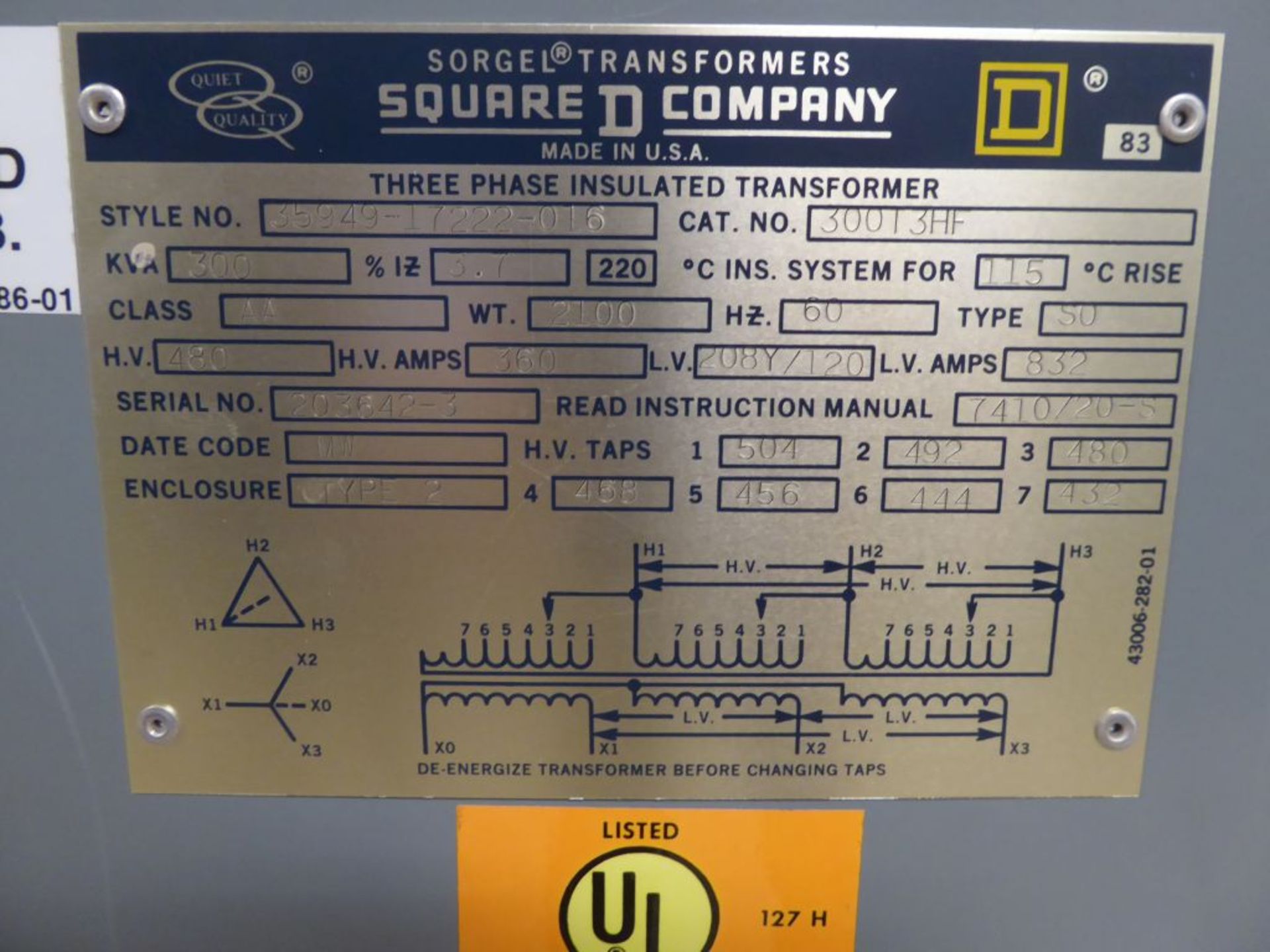 Square D 300 KVA Transformer - Image 3 of 4