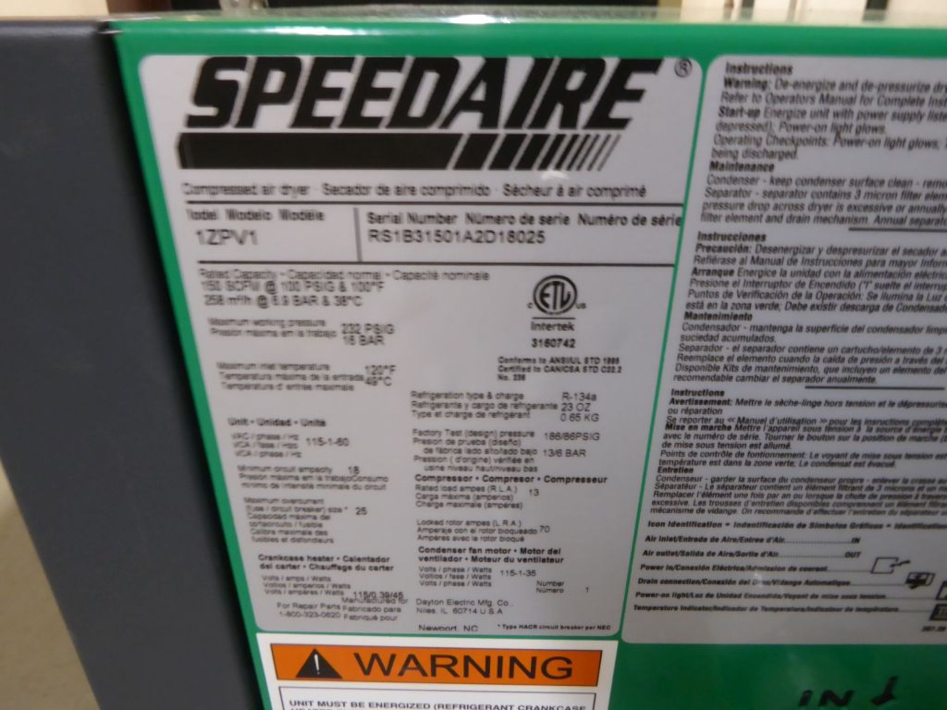 2018 Speedaire Air Dryer - Image 2 of 3