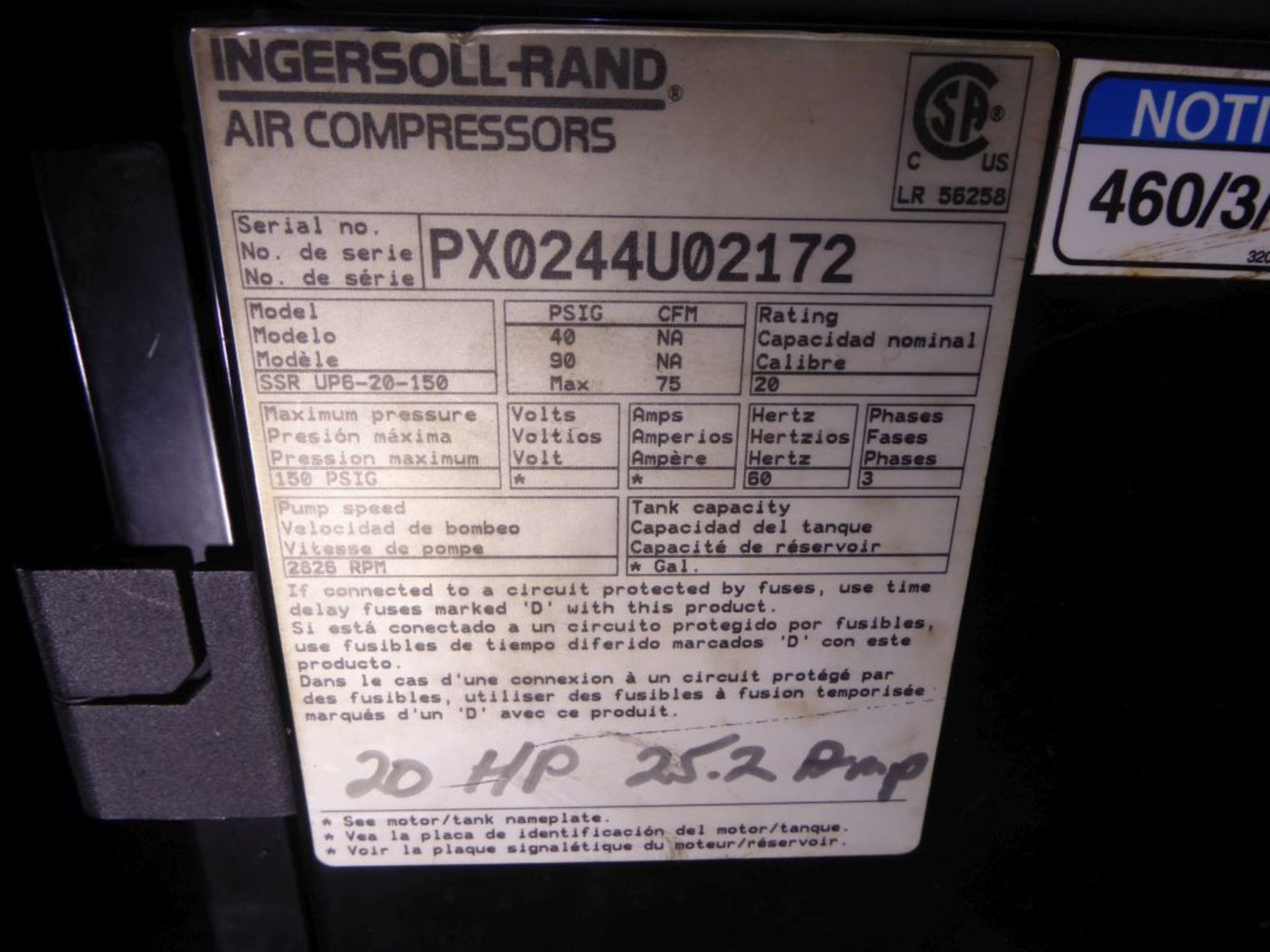 2002 Ingersoll Rand Air Compressor - Image 3 of 3