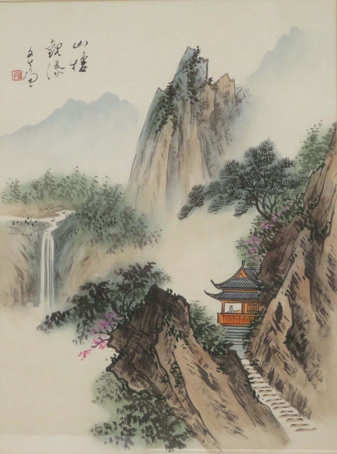 China, 1. Hälfte 20. Jahrhundert, "Landschaft", sign., Seidenmalerei, 39 x 29 cm, R. [55 x 43,5 cm]