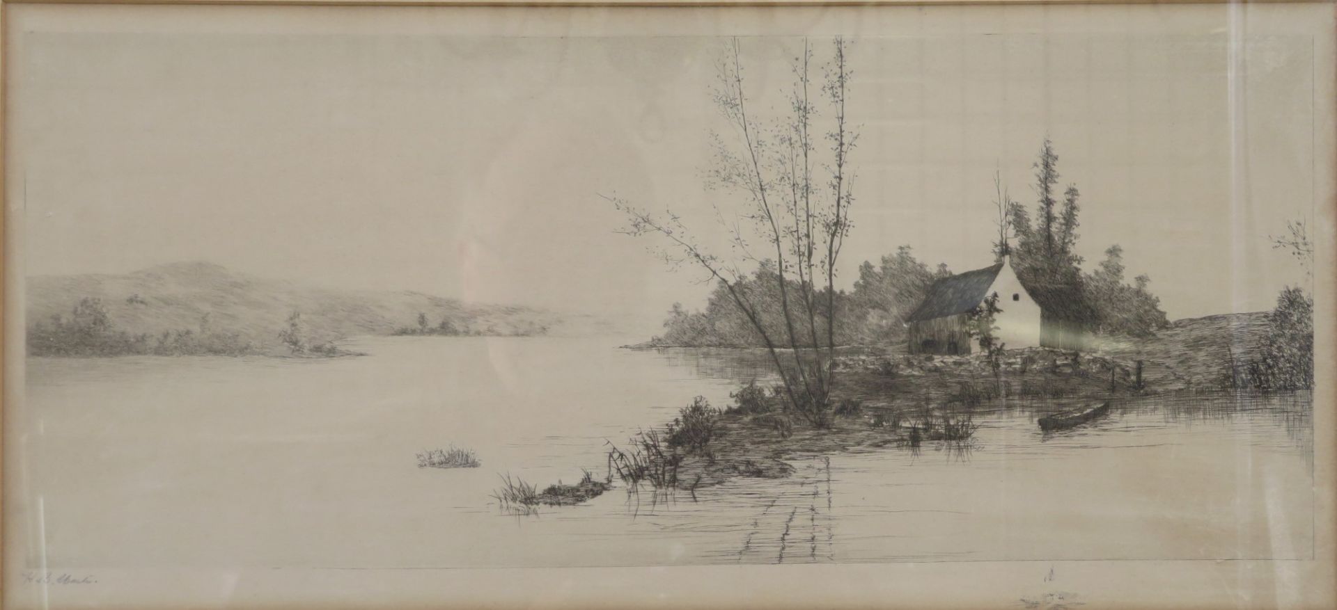 Martin, B.H., Amerikanische Schule, "Flusslandschaft", Radierung, li.u.handsigniert, 21 x 52 cm, R.