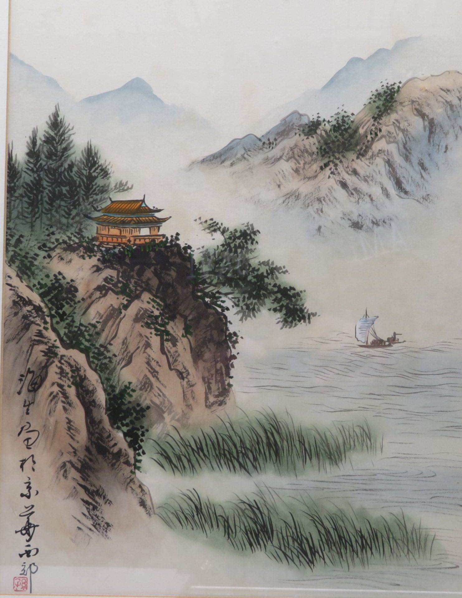 China, 1. Hälfte 20. Jahrhundert, "Landschaft", sign., Seidenmalerei, 39 x 29 cm, R. [55 x 43,5 cm]