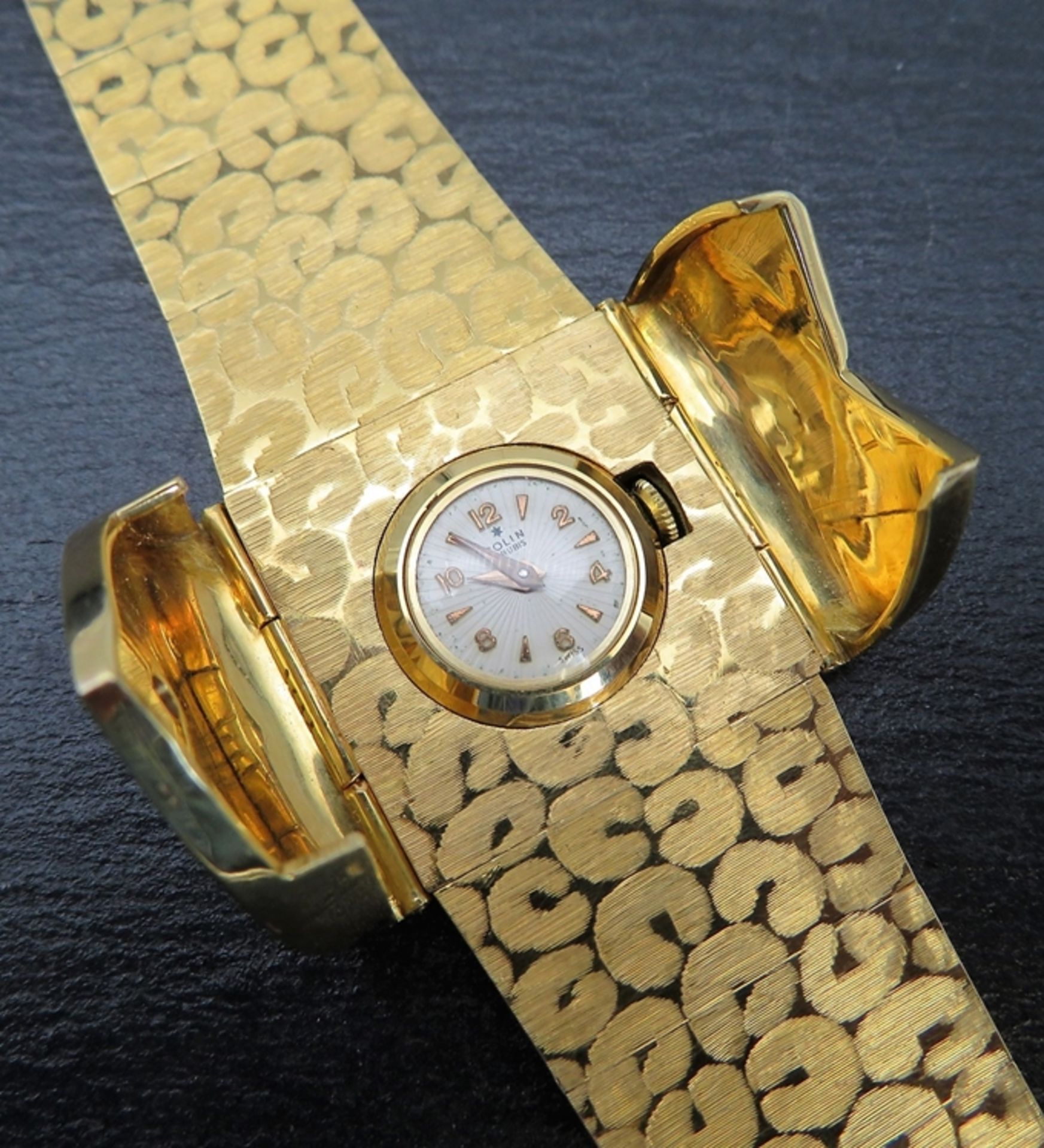 Designer Armbanduhr, Schweiz, Colin, 1960/70er Jahre, als Armband tragbar, verdecktes Zifferblatt b - Bild 3 aus 4