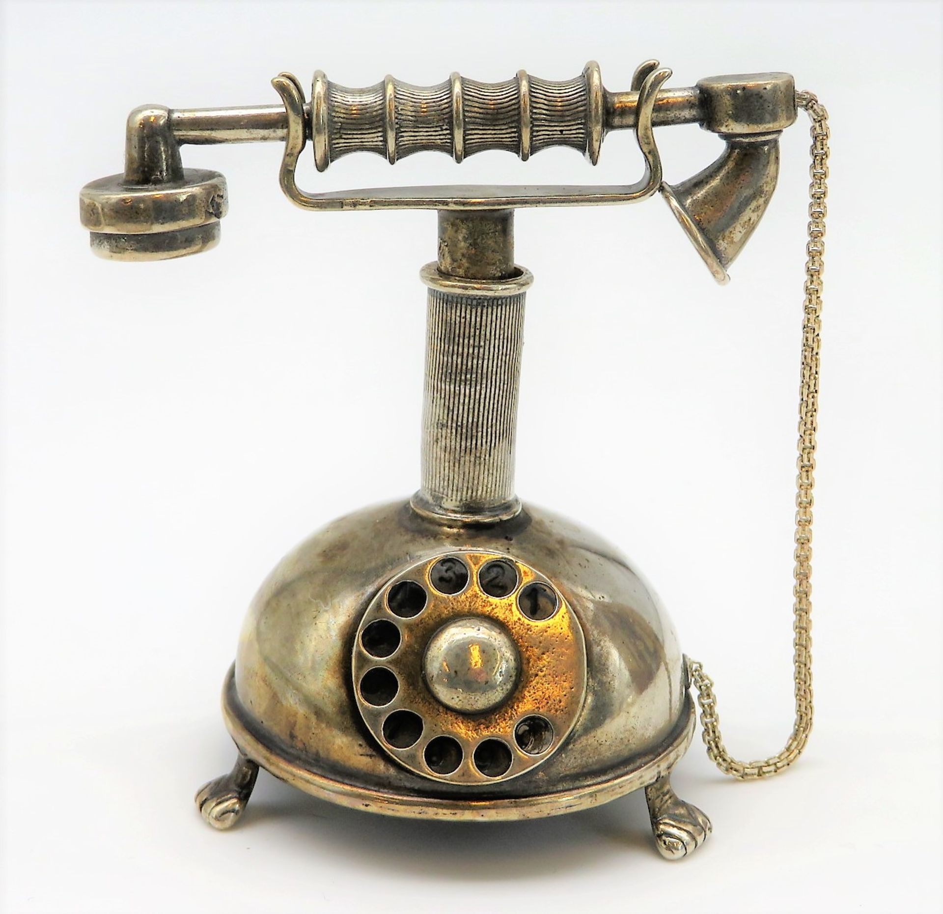 Miniatursilber, Altes Telefon, 835er Silber, gepunzt, 85,4 g, 8 x 7 x 5 cm.