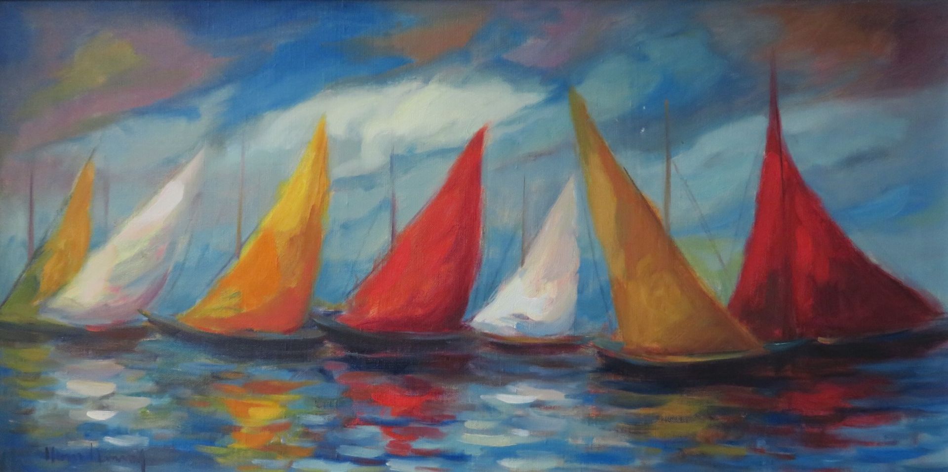 Nowak, Hans, 1900 - 1950, verso bet. "Regatta", li.u.sign., Öl/Leinwand, 50 x 100 cm, R. [74 x 124