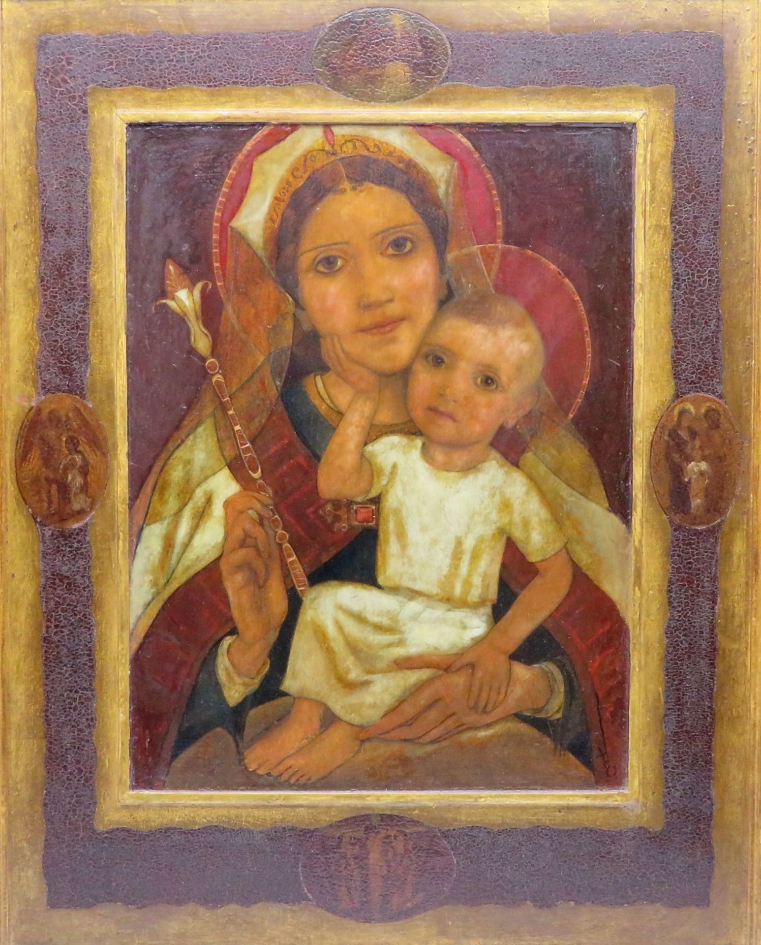 Monogrammist, TE, 1. Hälfte 20. Jahrhundert, "Maria mit Kind", re.u.monogr., Öl/Holz, 50 x 40 cm, R