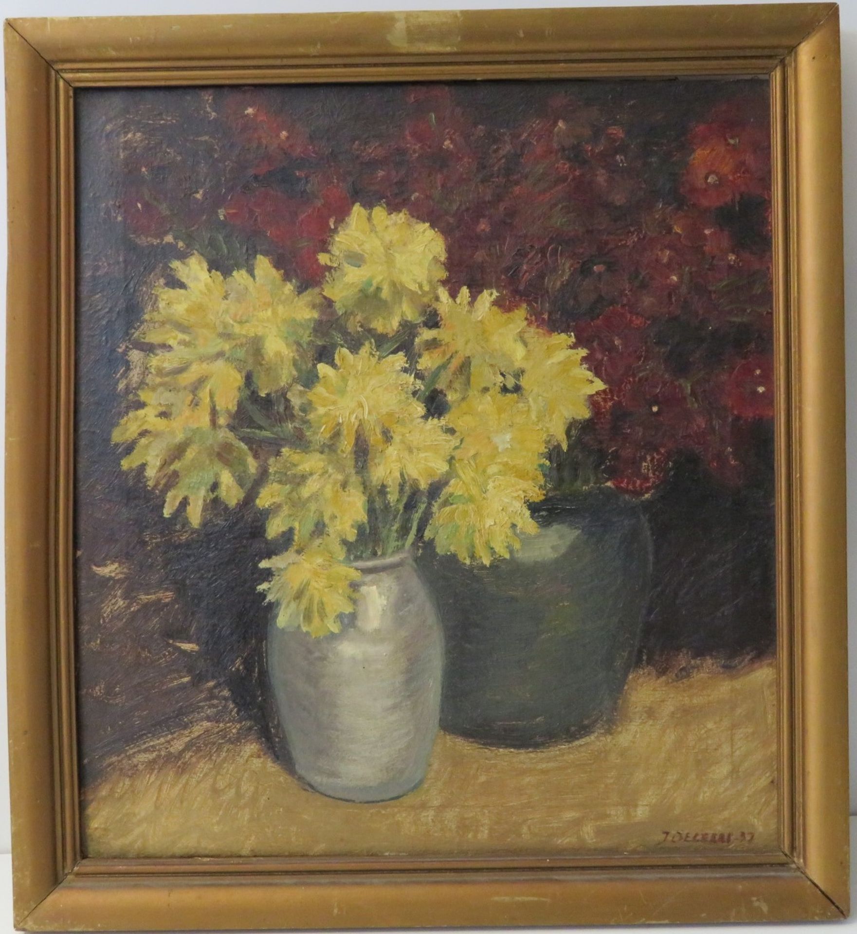 Deleers, J., "Stillleben mit gelben und roten Blüten", re.u.sign.u.dat. (19)32, Öl/Leinwand, 49 x 4 - Bild 2 aus 2