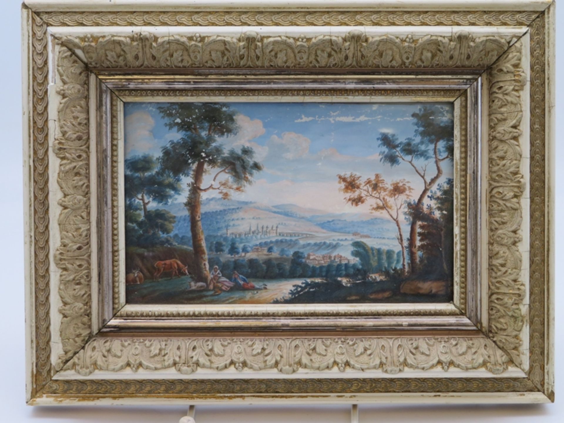 Um 1800, "Weite Landschaft", Gouache, Abplatzungen, 12,5 x 19 cm, R. [21 x 28 cm] - Bild 2 aus 2