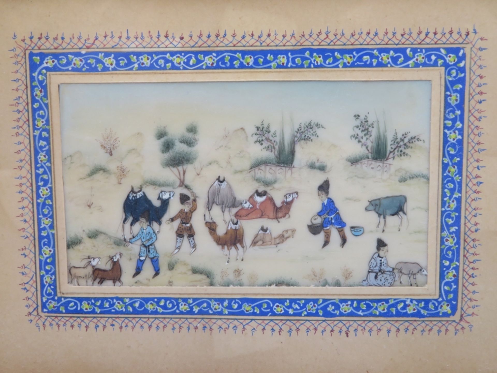 2 persische Miniaturmalereien, Landschaftsszenen, eingelegte Rähmchen, 1. Hälfte 20. Jahrhundert, 1 - Bild 3 aus 3