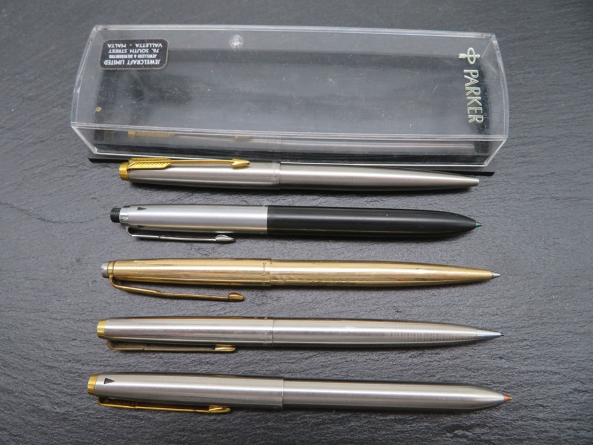 Filzstift und 2 Druckkugelschreiber, Parker, Edelstahl, l 13 cm. - Bild 2 aus 2