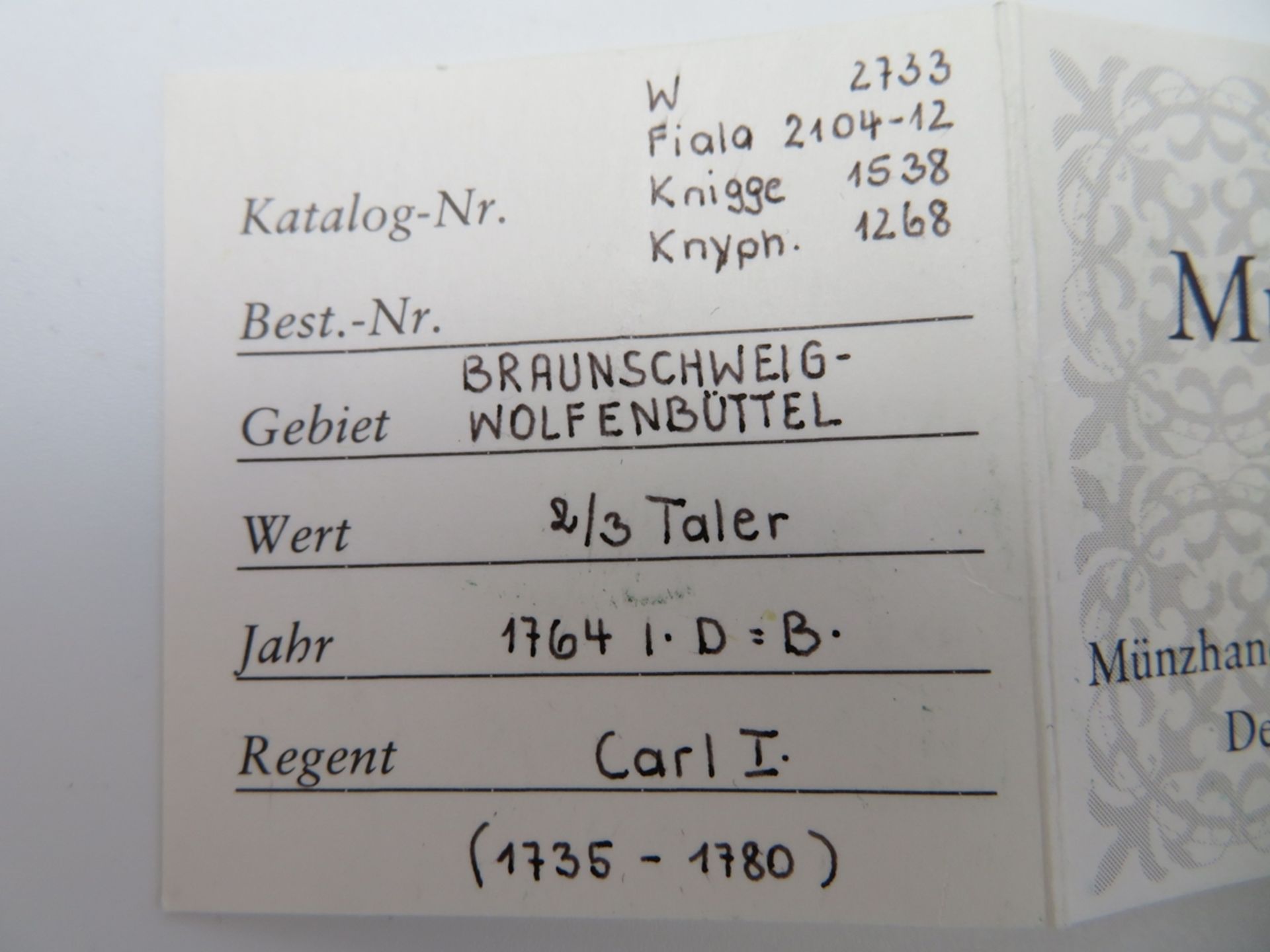 2/3 Taler ("Nasenzesl"), Braunschweig-Wolfenbüttel, Carl I., Prägezeit: 1735 - 1780, Prägejahr: 177 - Image 3 of 5