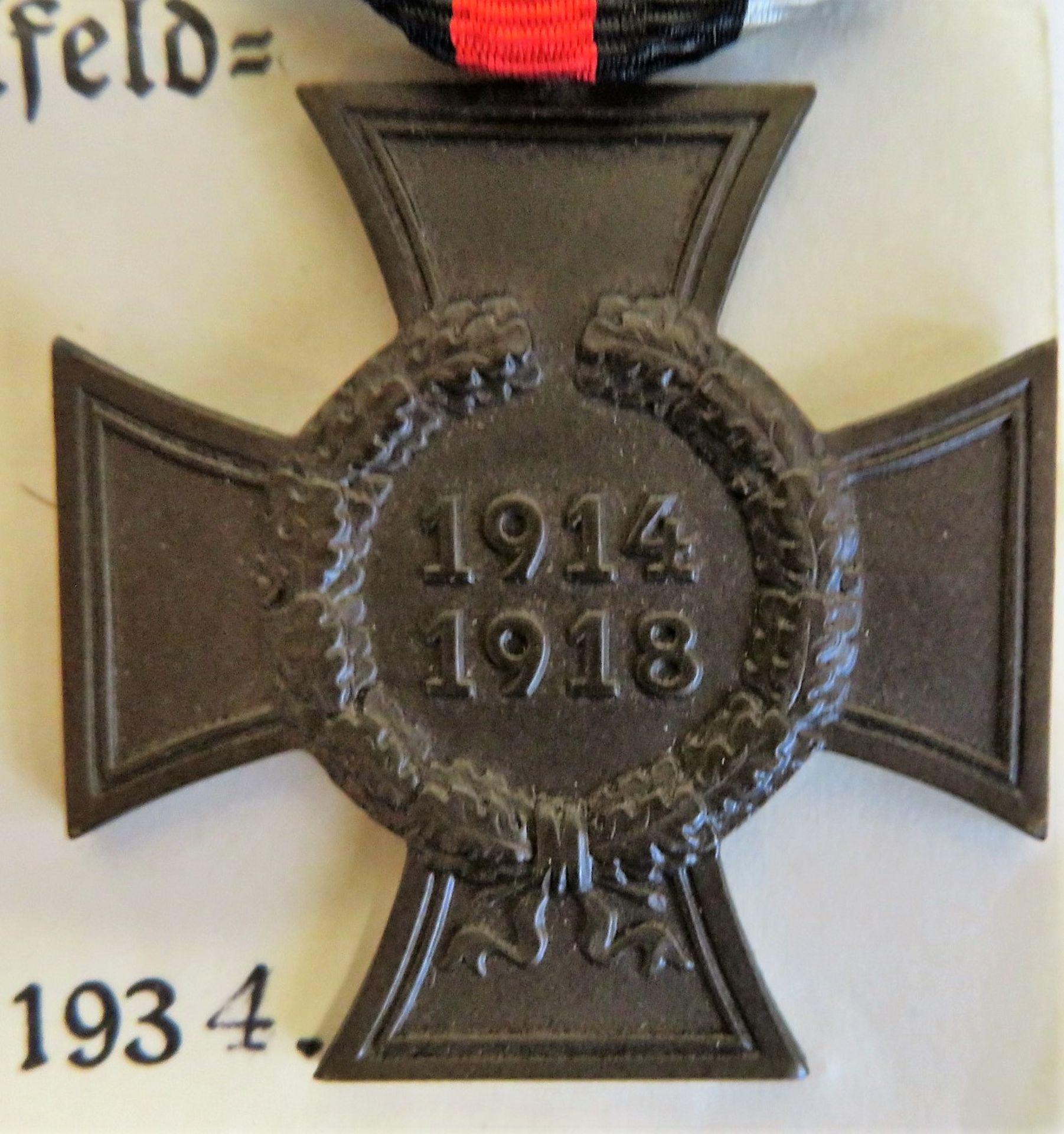 Ehrenkreuz für Kriegsteilnehmer, 1914 - 1918, mit Verleihungsurkunde, 1934. - Bild 2 aus 3