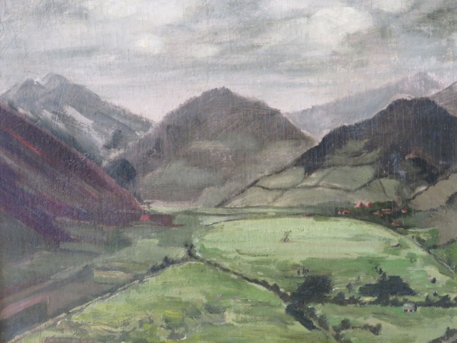 Karner, Süddeutsch, "Bergige Landschaft", li.u.sign., Öl/Holz, 25,5 x 32,5 cm, R. [39 x 45 cm]