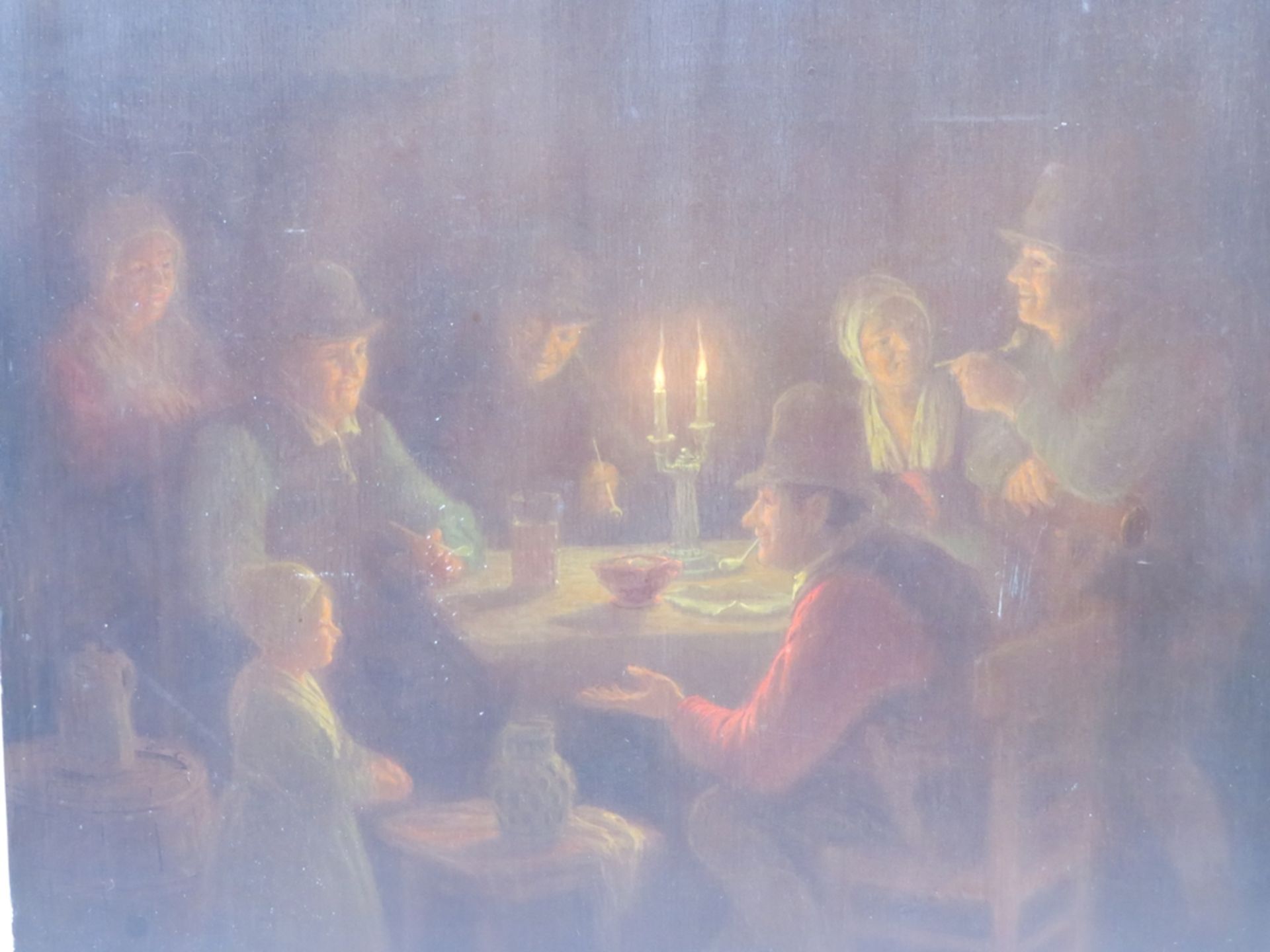 Busch, E., 19. Jahrhundert, "Gesellschaft bei Kerzenschein", re.u.sign., Öl/Holz, 50 x 39,5 cm,o.R. - Bild 2 aus 3