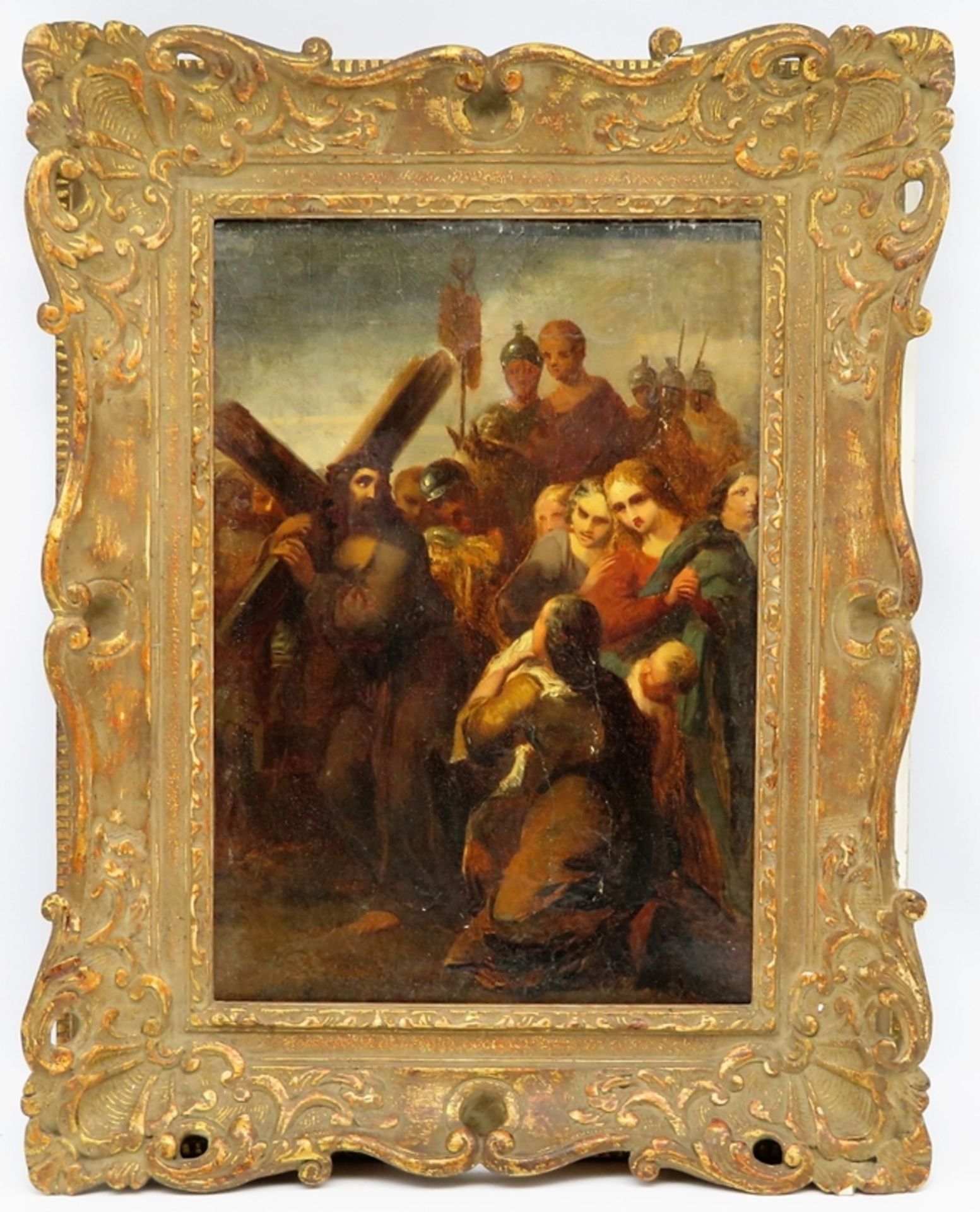 18. Jahrhundert, "Kreuzweg Christi", Öl/Leinwand, doubliert, Restaurationsstellen, 41 x 29 cm, R. [ - Bild 2 aus 3