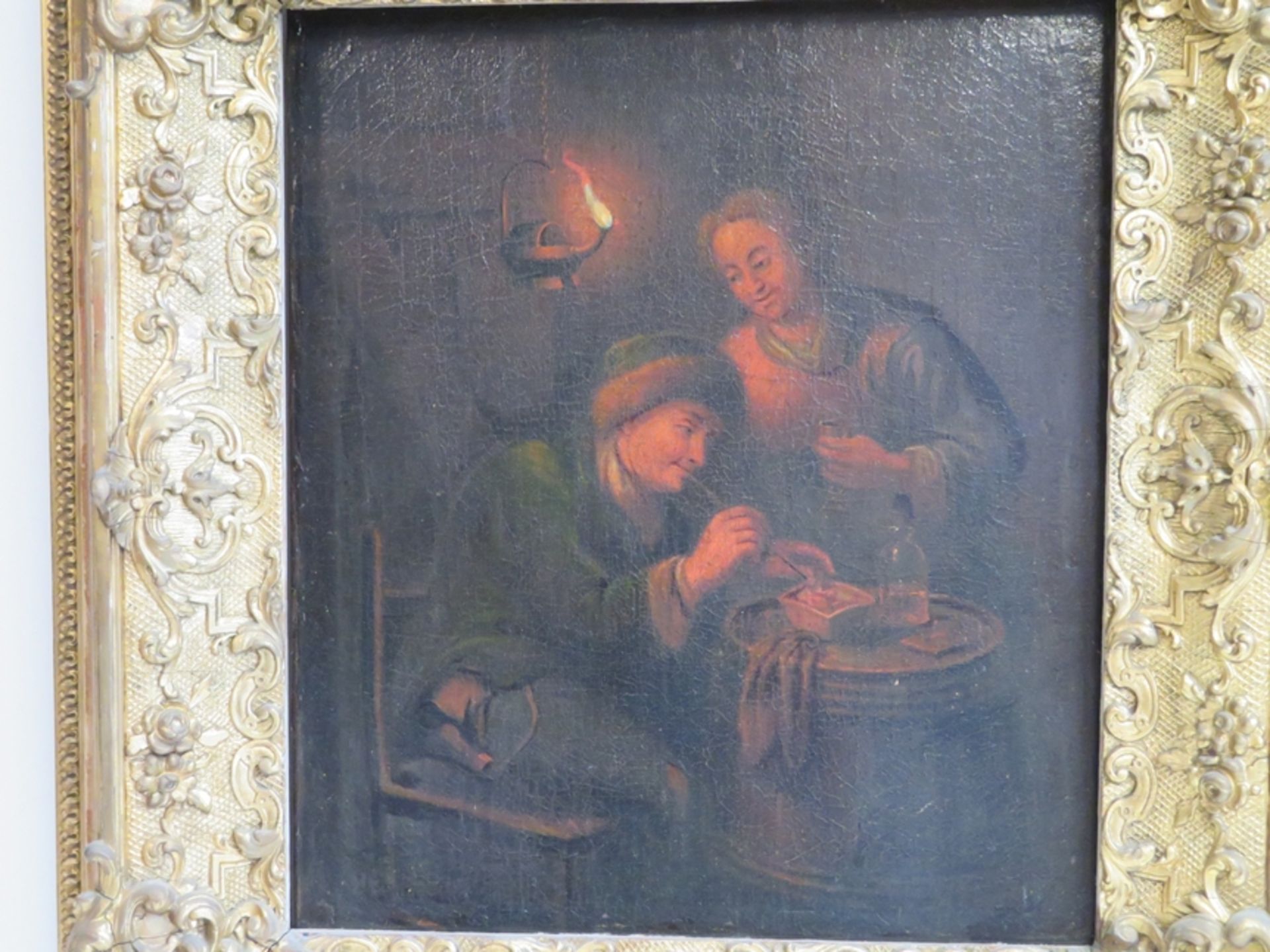 Niederlande, 18./19. Jahrhundert, "Zwei Personen bei Kerzenlicht", Öl/Leinwand, doubliert, 41 x 36 