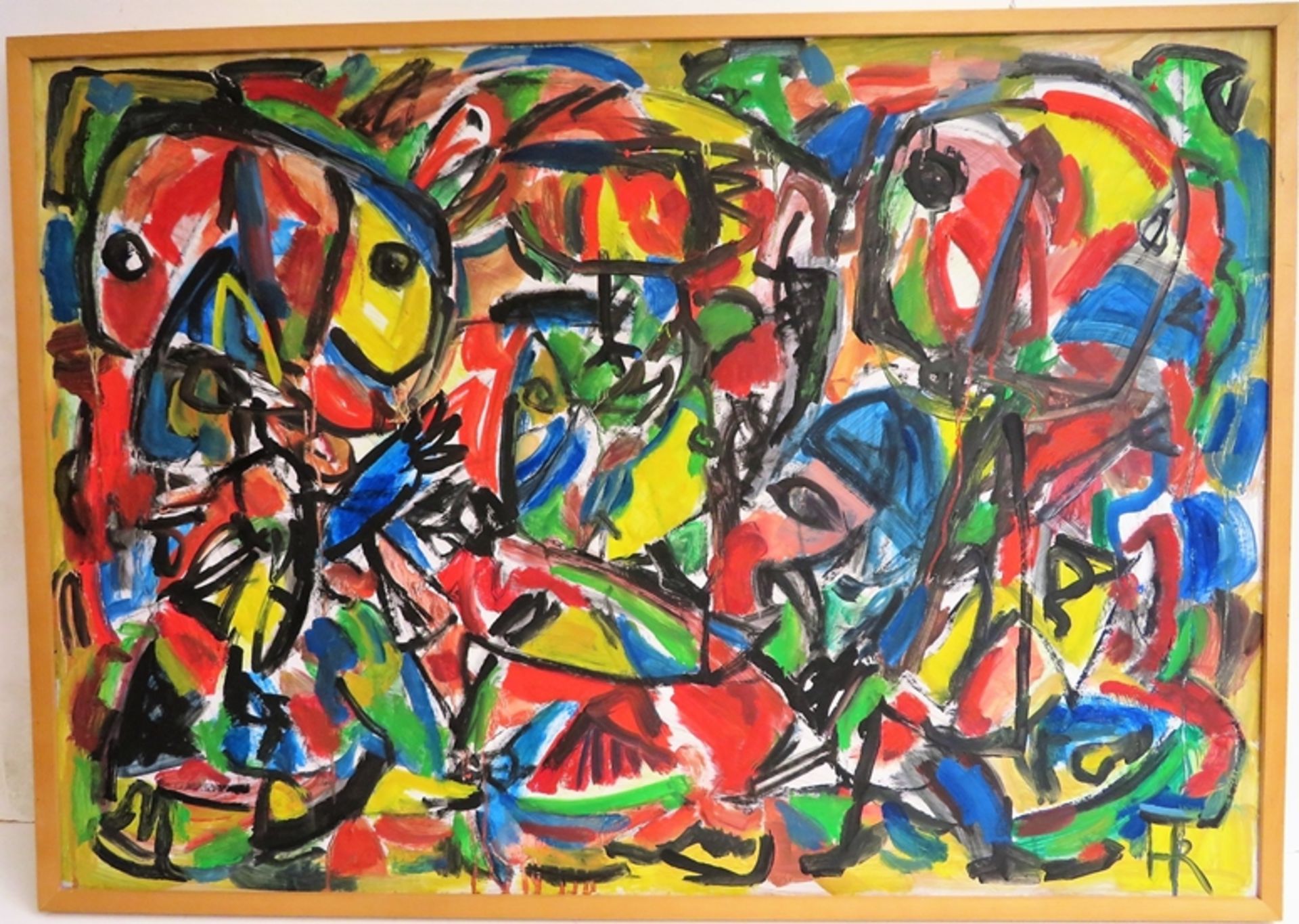 Monogrammist, HR, "Abstrakter Kinderspielplatz", re.u.monogr., Öl/Malerpappe, 70 x 100 cm, R. [73 x - Bild 2 aus 3